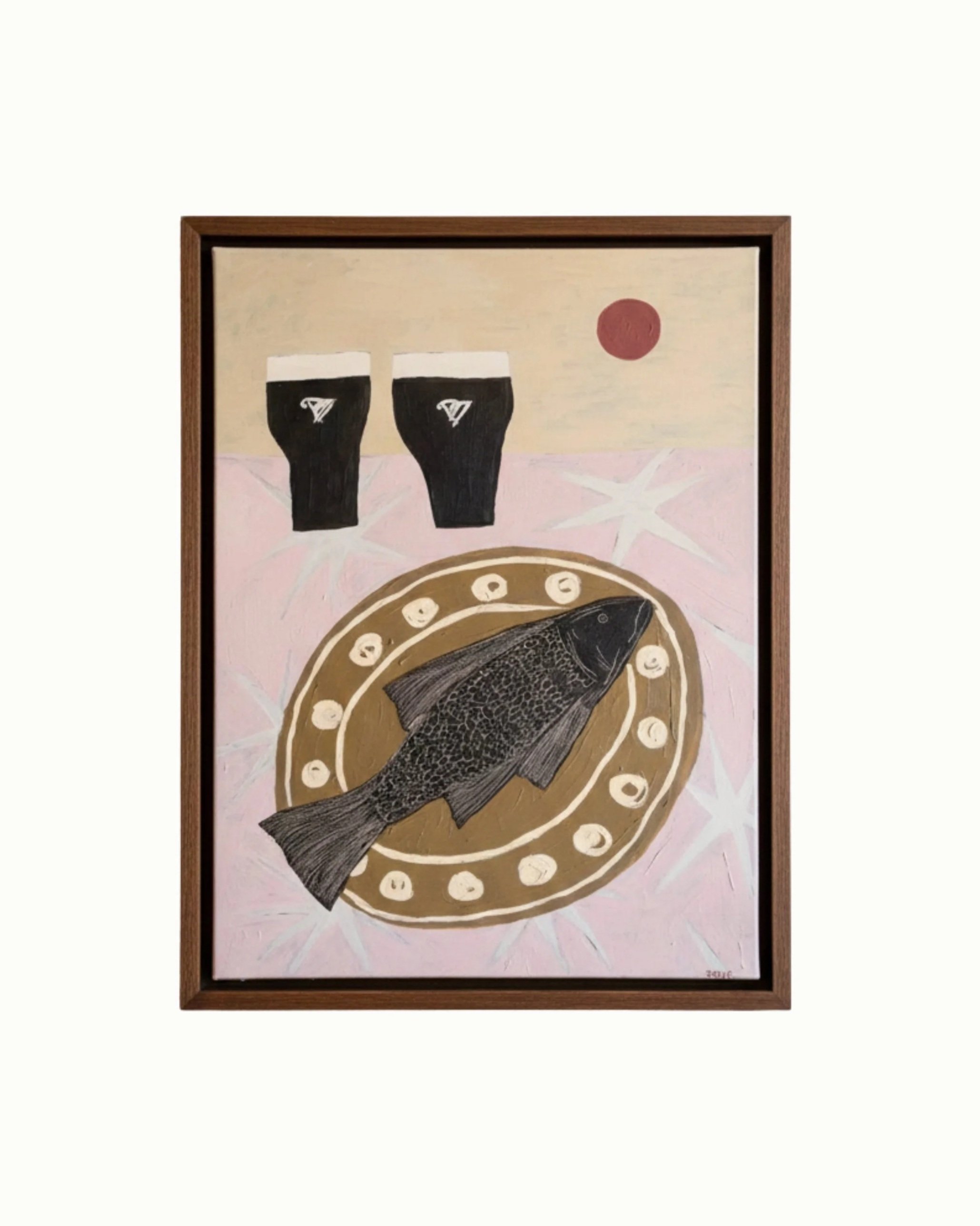 Original canvas - Fish Dinner and Pints Still Life