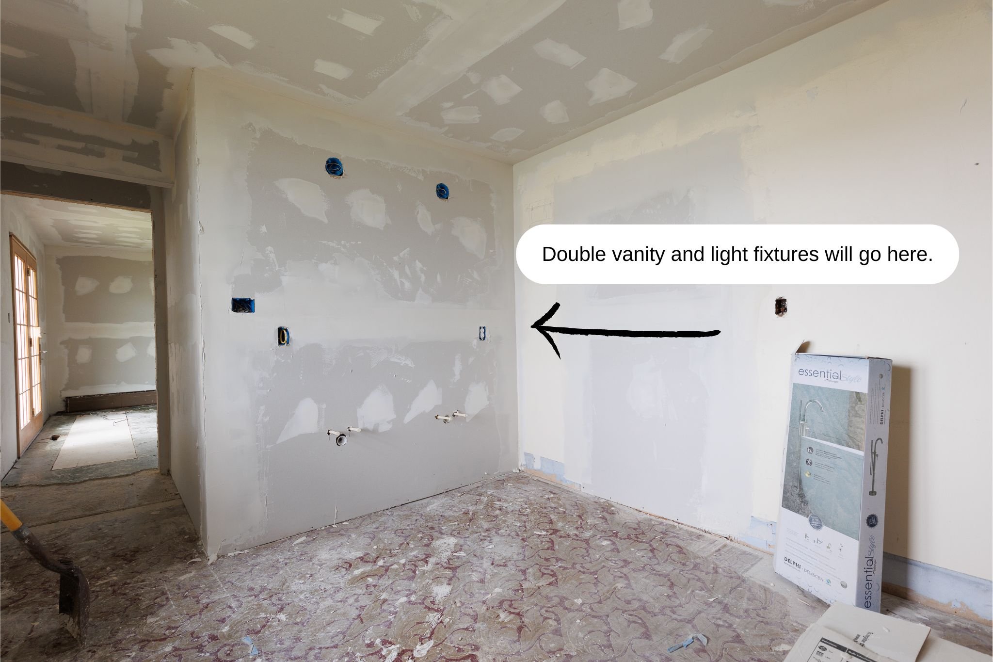 Double vanity and light fixtures will go here..jpg