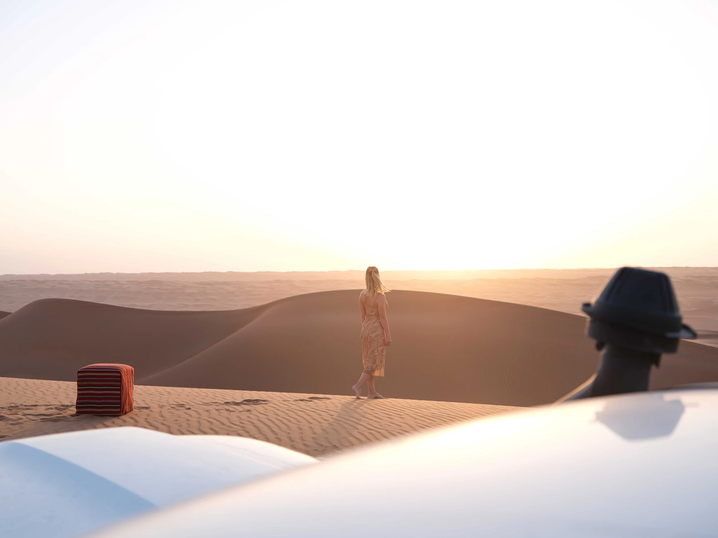 lady in desert sun rise time