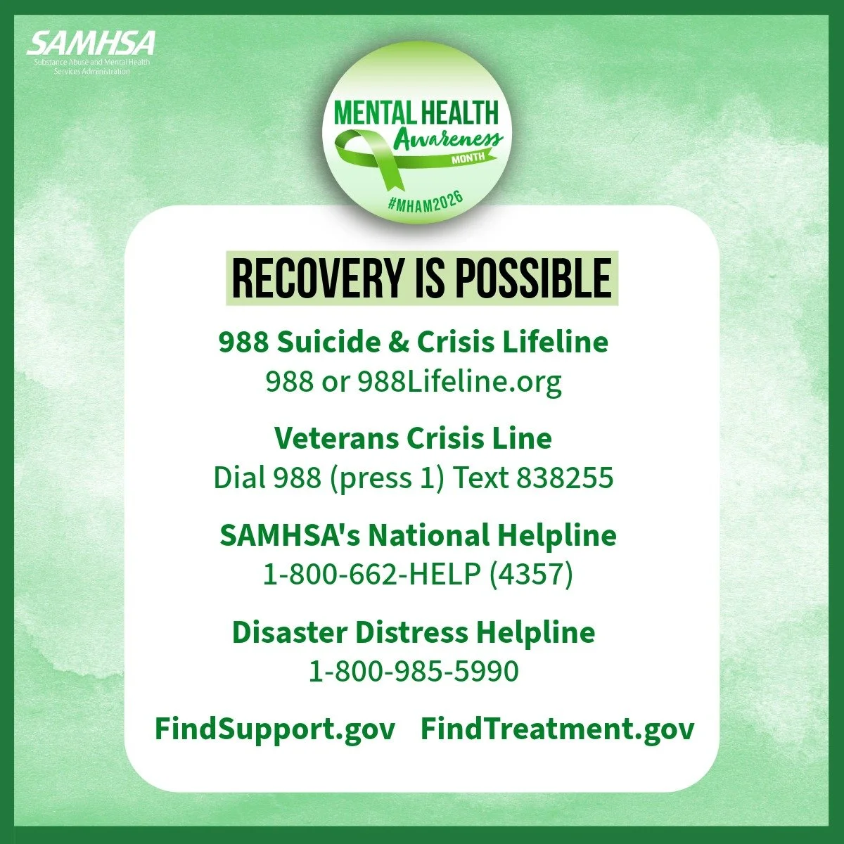 As we wrap up week four of Mental Health Month, we're focused on our theme of "Supporting Loved Ones: Connection is a Powerful Form of Care."

Healing from mental health and substance use issues is not just the absence of symptoms. It is a 