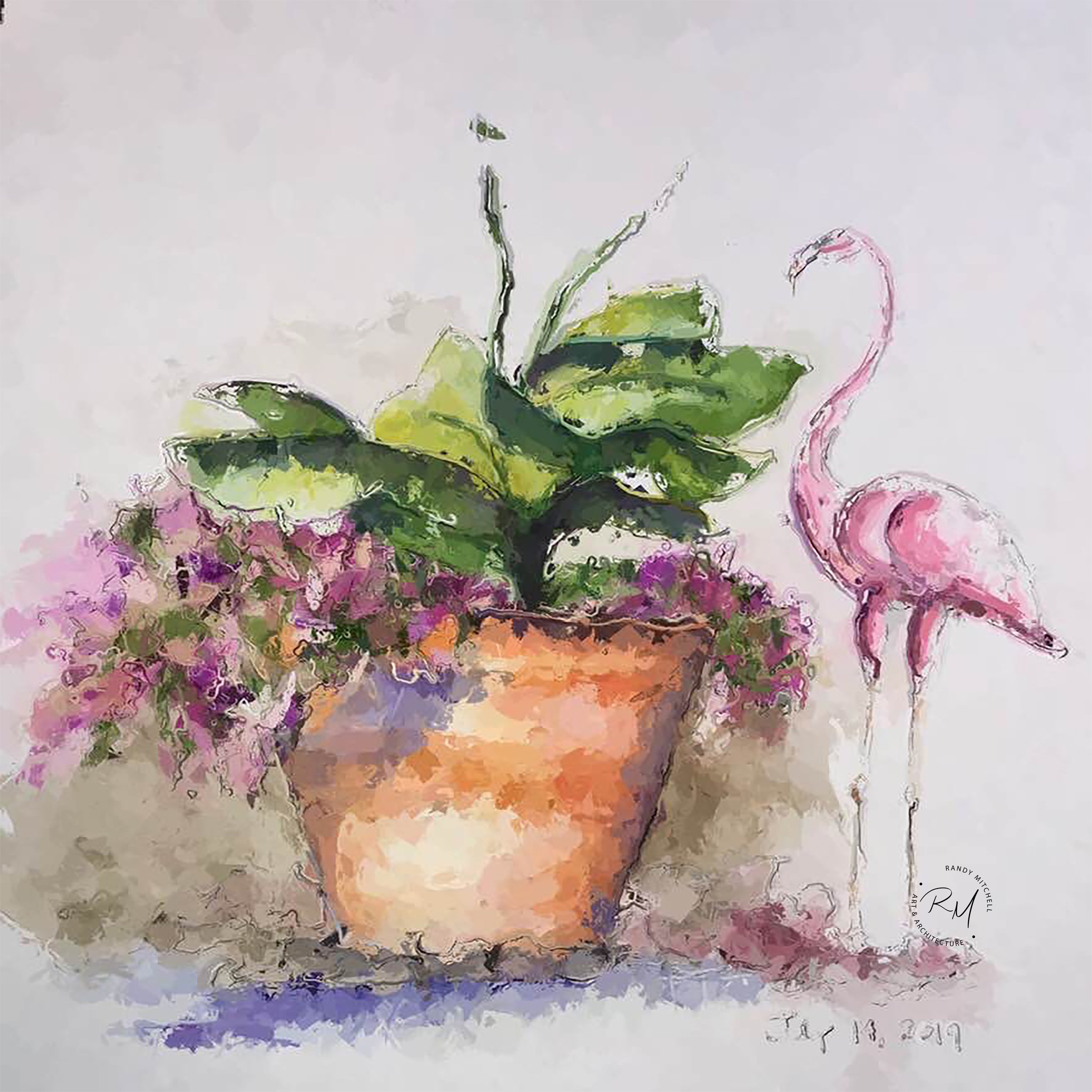 Flamingo and Plants