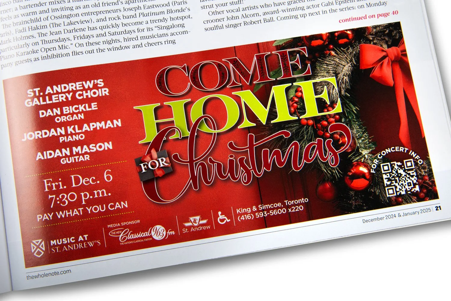 Independent/2024/St. Andrew's Church special events/WholeNote print ad