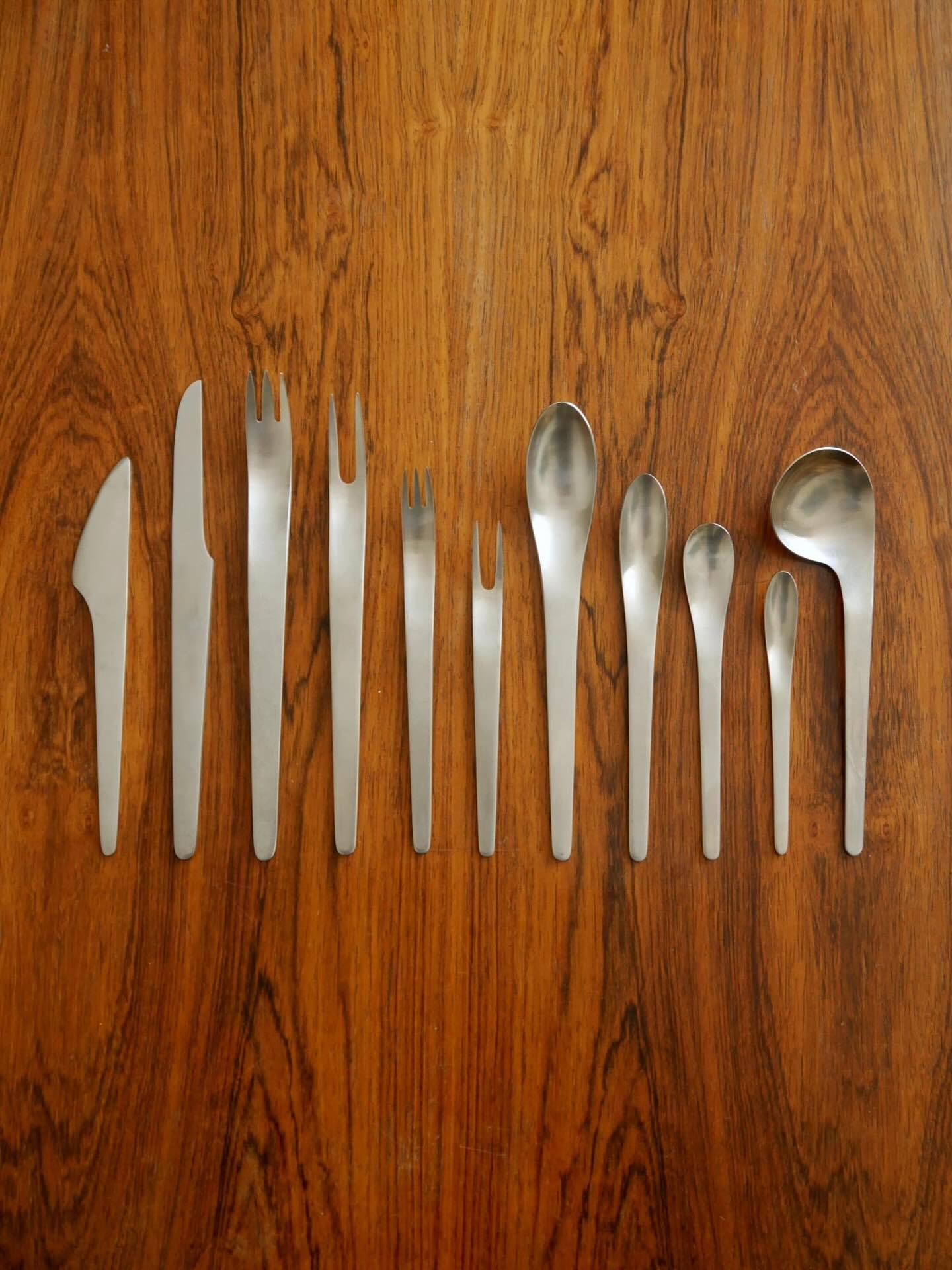 66 piece set of &lsquo;model 601&rsquo; cutlery designed in 1957 by Arne Jacobsen. This is an early set made by Anton Michelsen, Denmark.

Originally designed for the Royal Copenhagen Hotel, it was also selected by Stanley Kubrick for use in the film