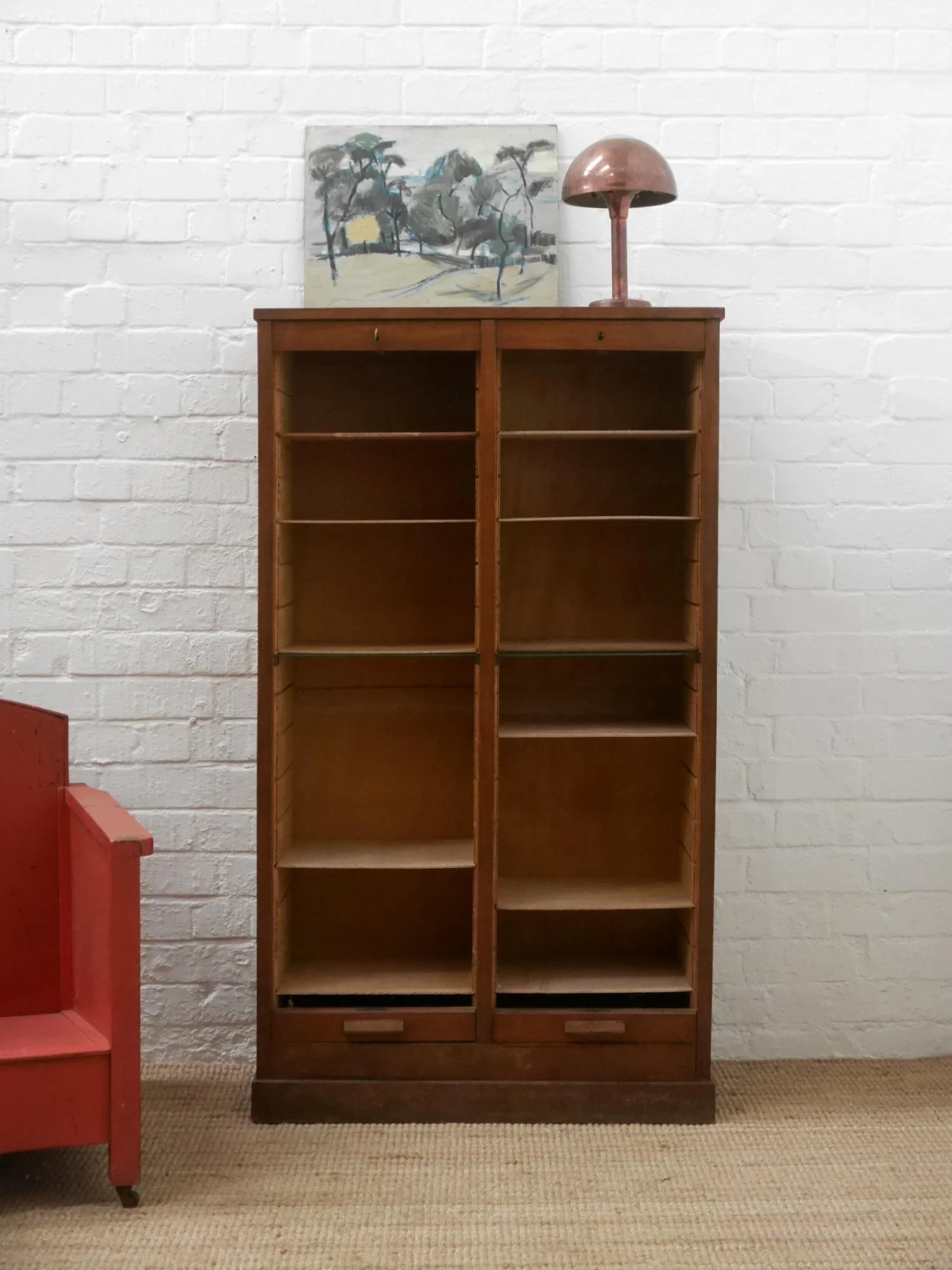 Vintage French double tambour cabinet
