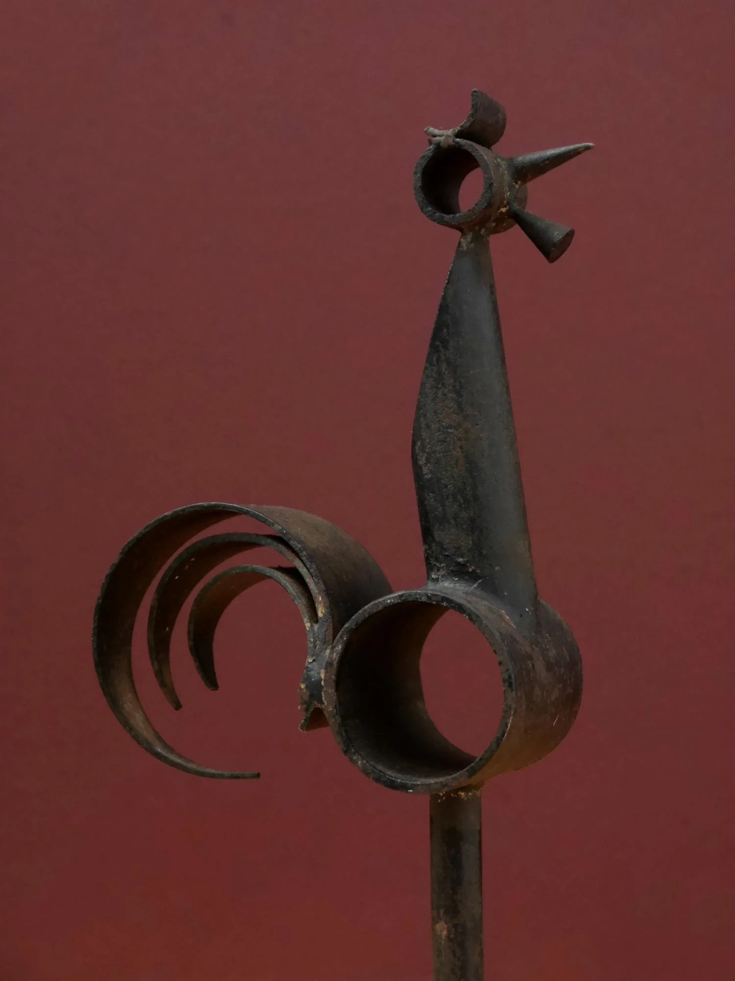 Folk art cockerel metal sculpture