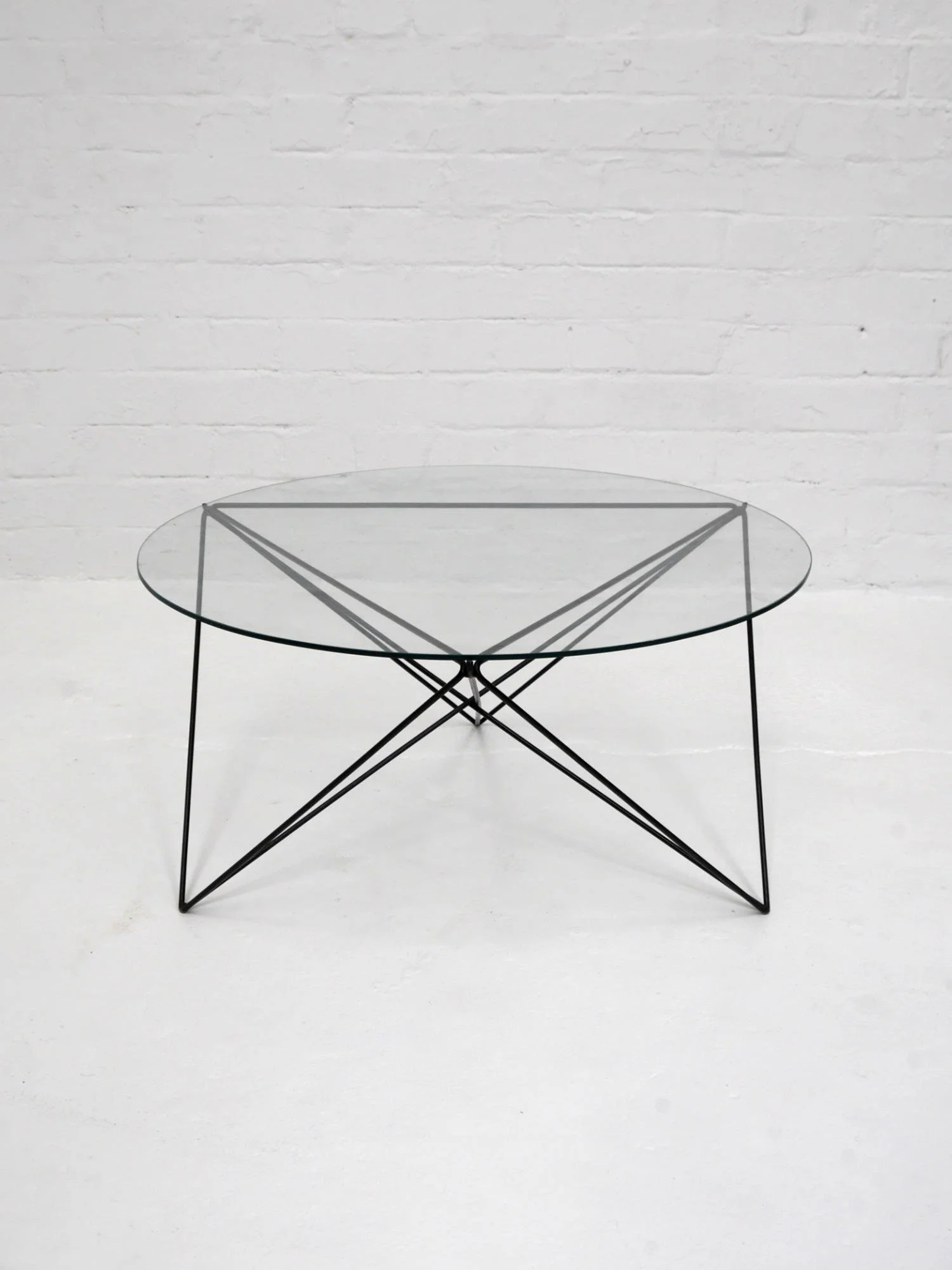 1960s glass and metal coffee table