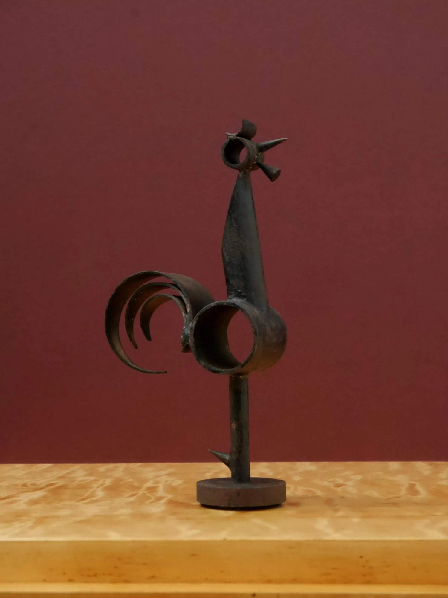 Folk art cockerel metal sculpture