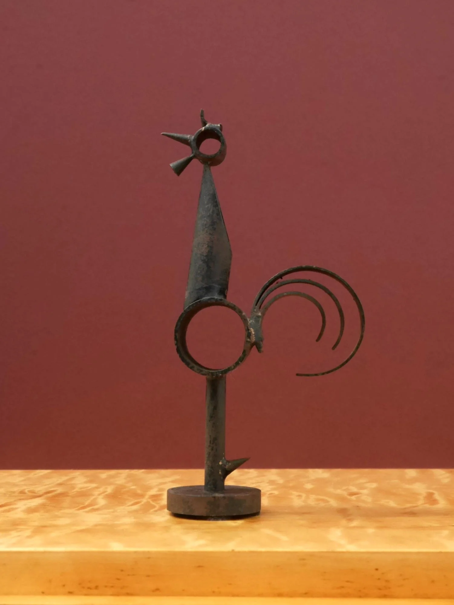 Folk art cockerel metal sculpture