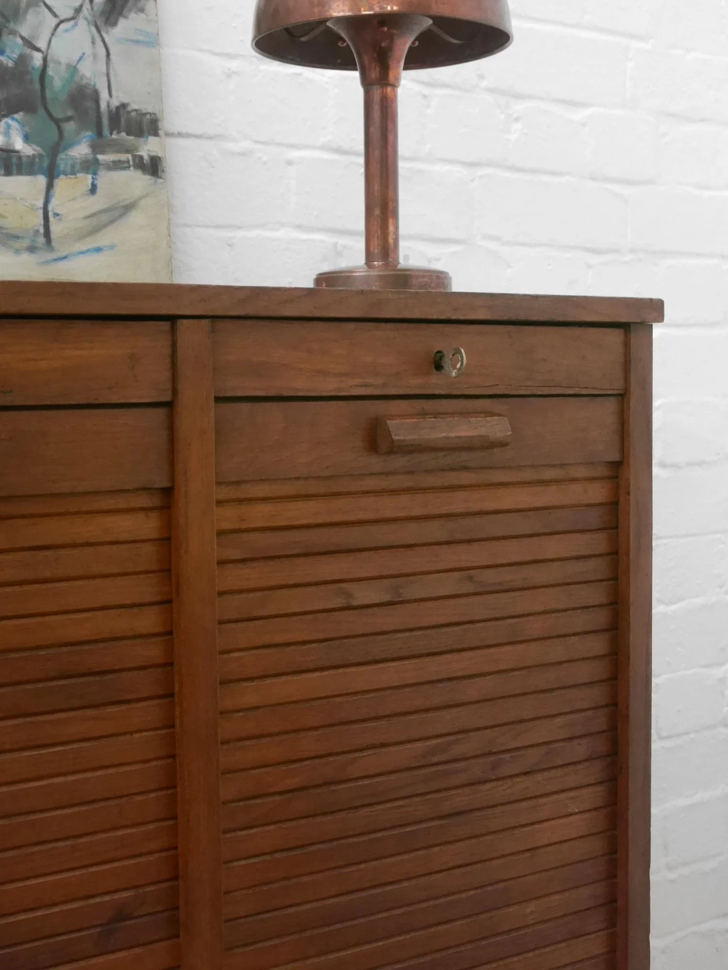 Vintage French double tambour cabinet
