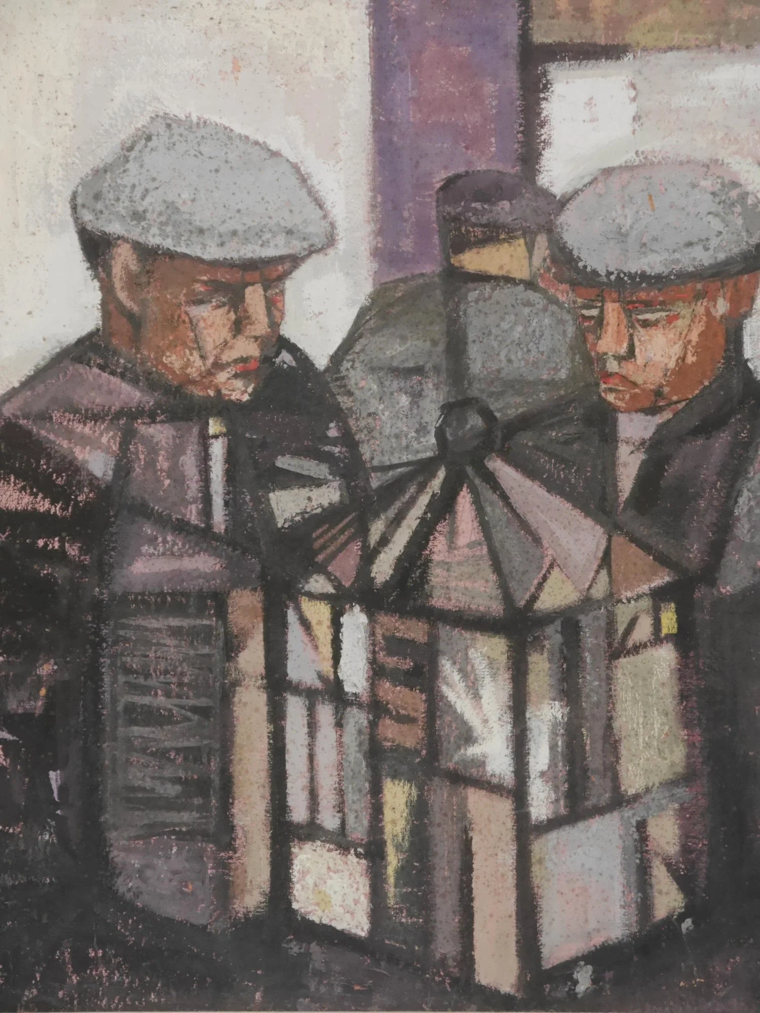 Postwar painting of pigeon fanciers