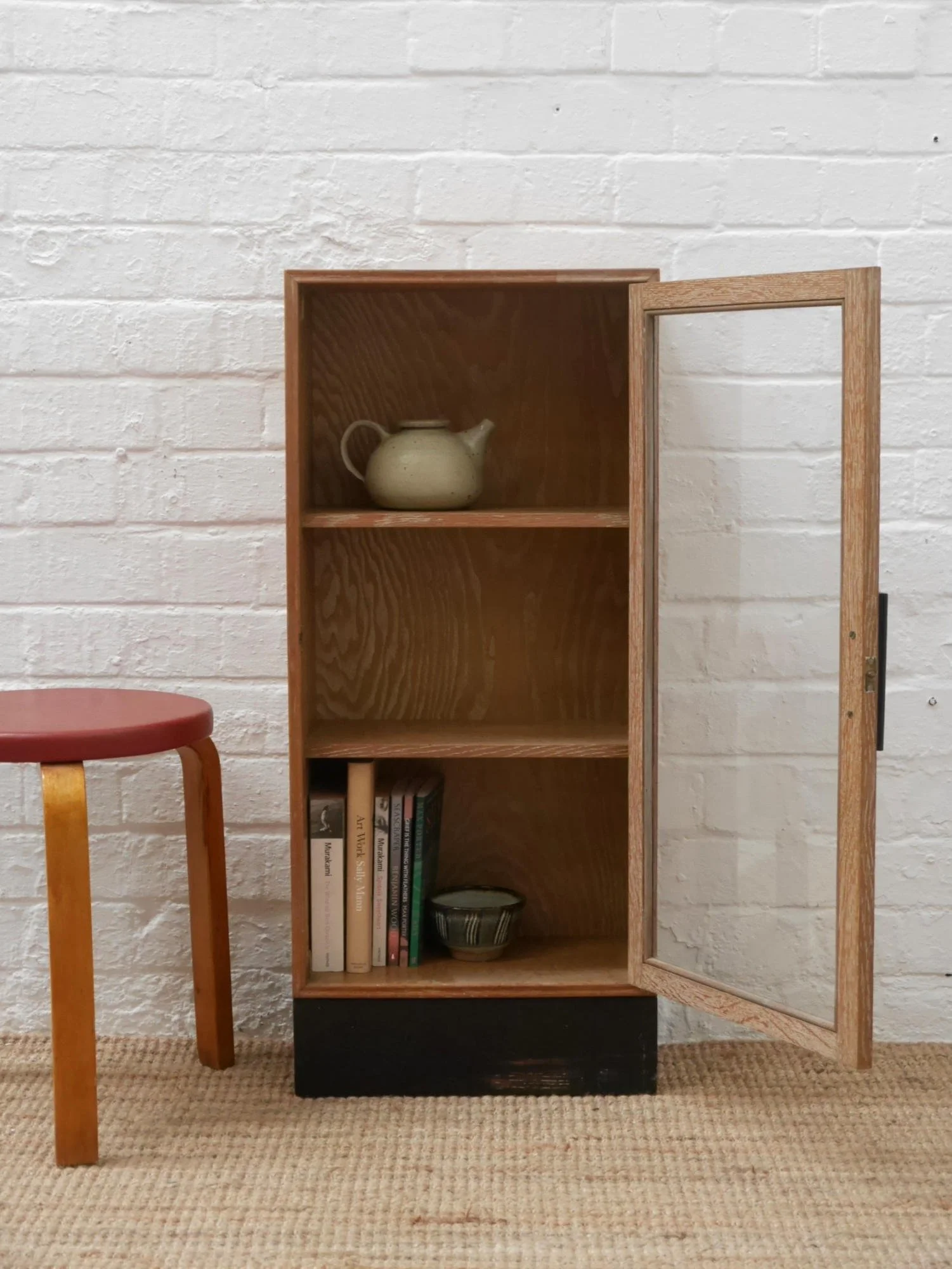 1930s limed oak small cabinet or bookcase
