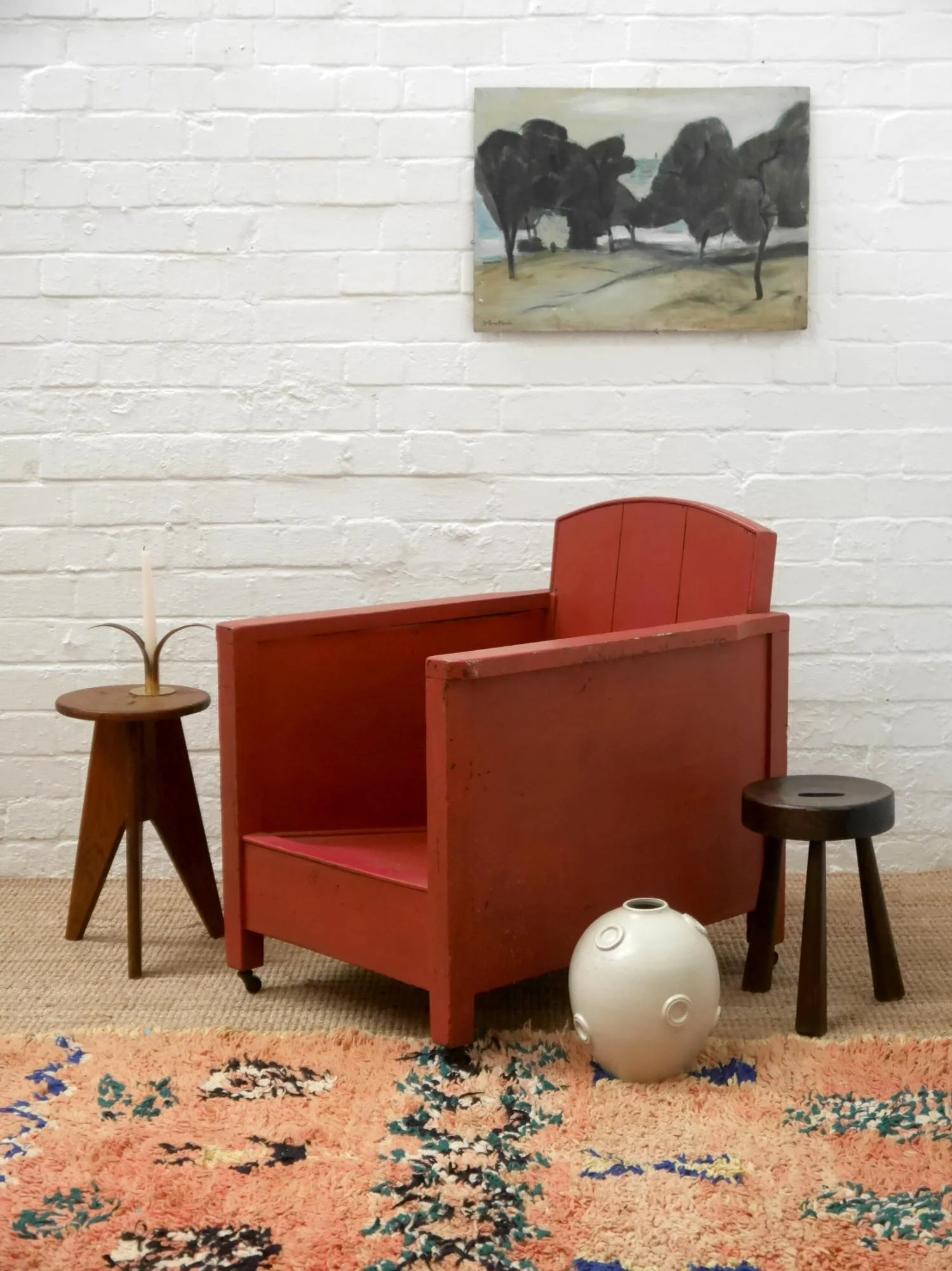 French 1940s wooden stool