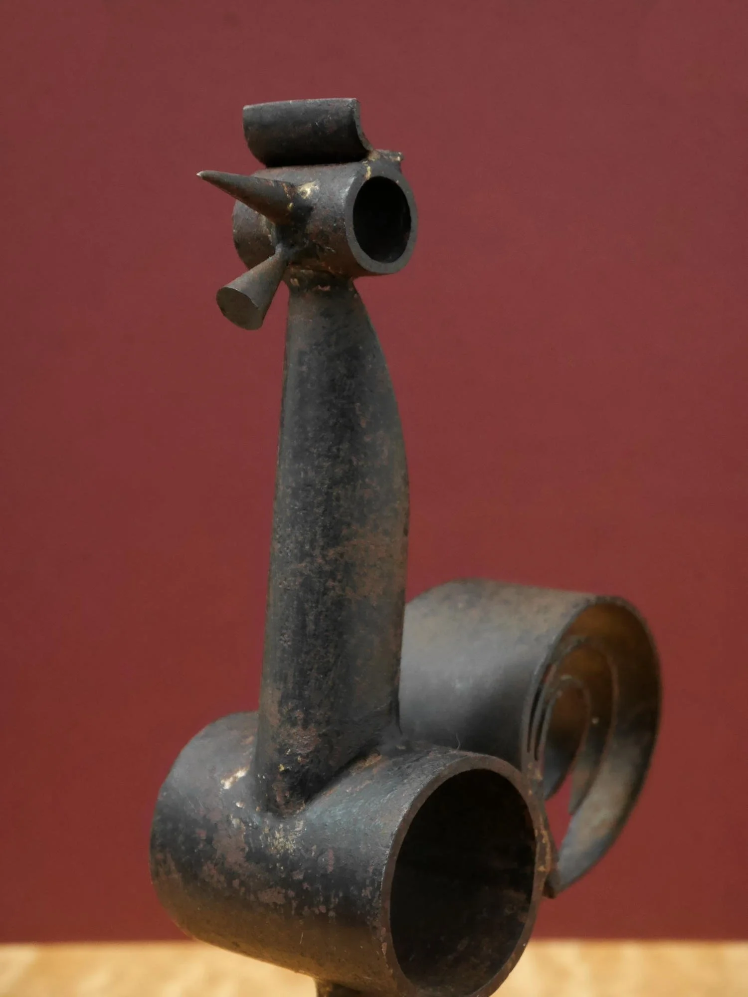 Folk art cockerel metal sculpture