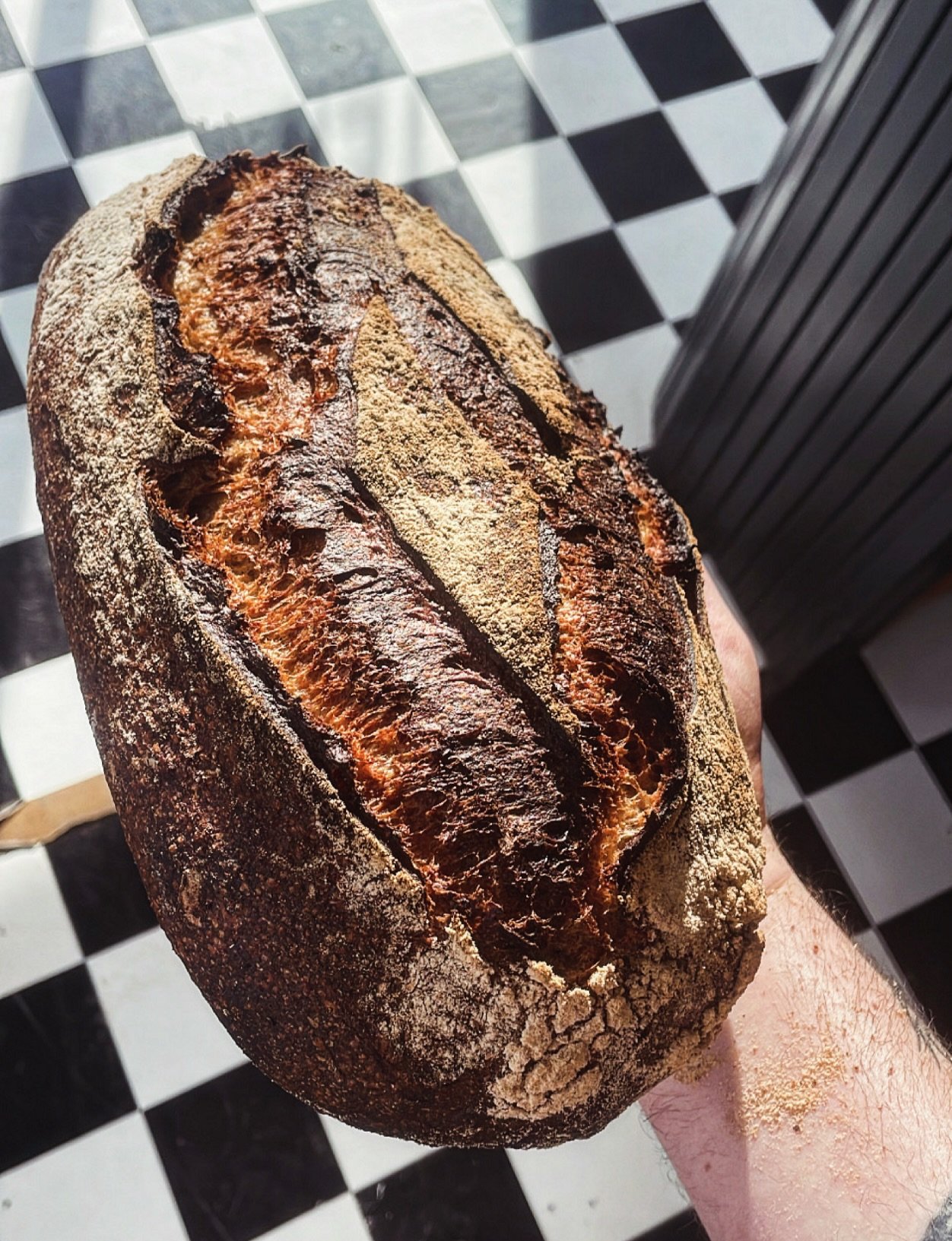 100% @chimacumgrain whole hard red spring &amp; spelt with rye starter 🤎