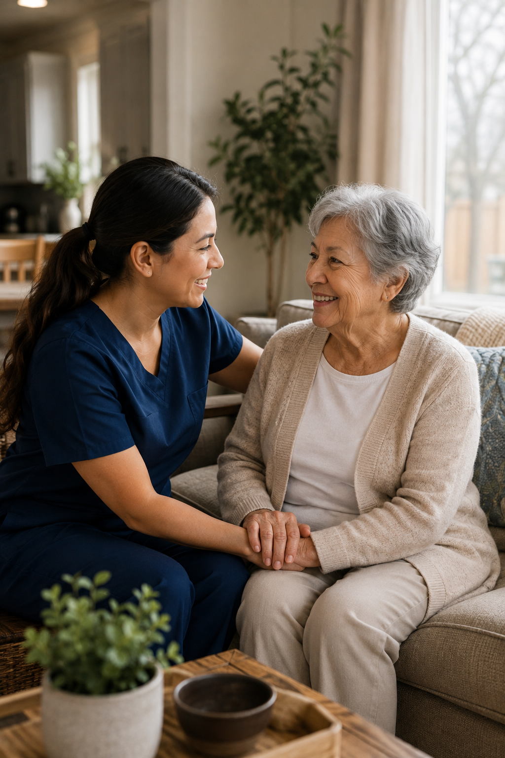 Compassionate Caretech of Kansas caregiver providing in-home care and companionship to a senior in Wyandotte County, Kansas.