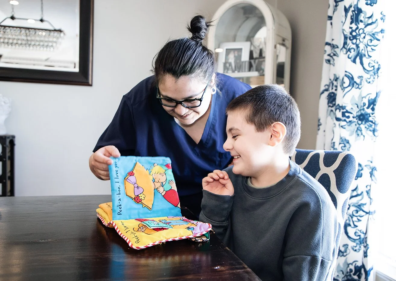 Caregiver providing respite care for the parents of a child with autism. 