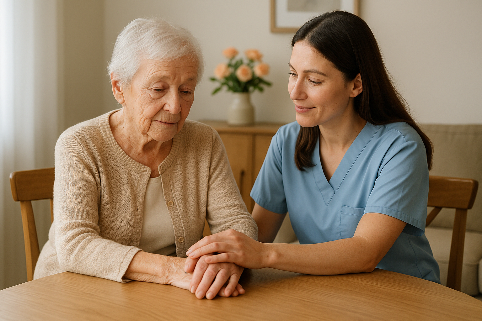 A Caretech caregiver providing a senior with Alzheimer’s & Dementia care services.