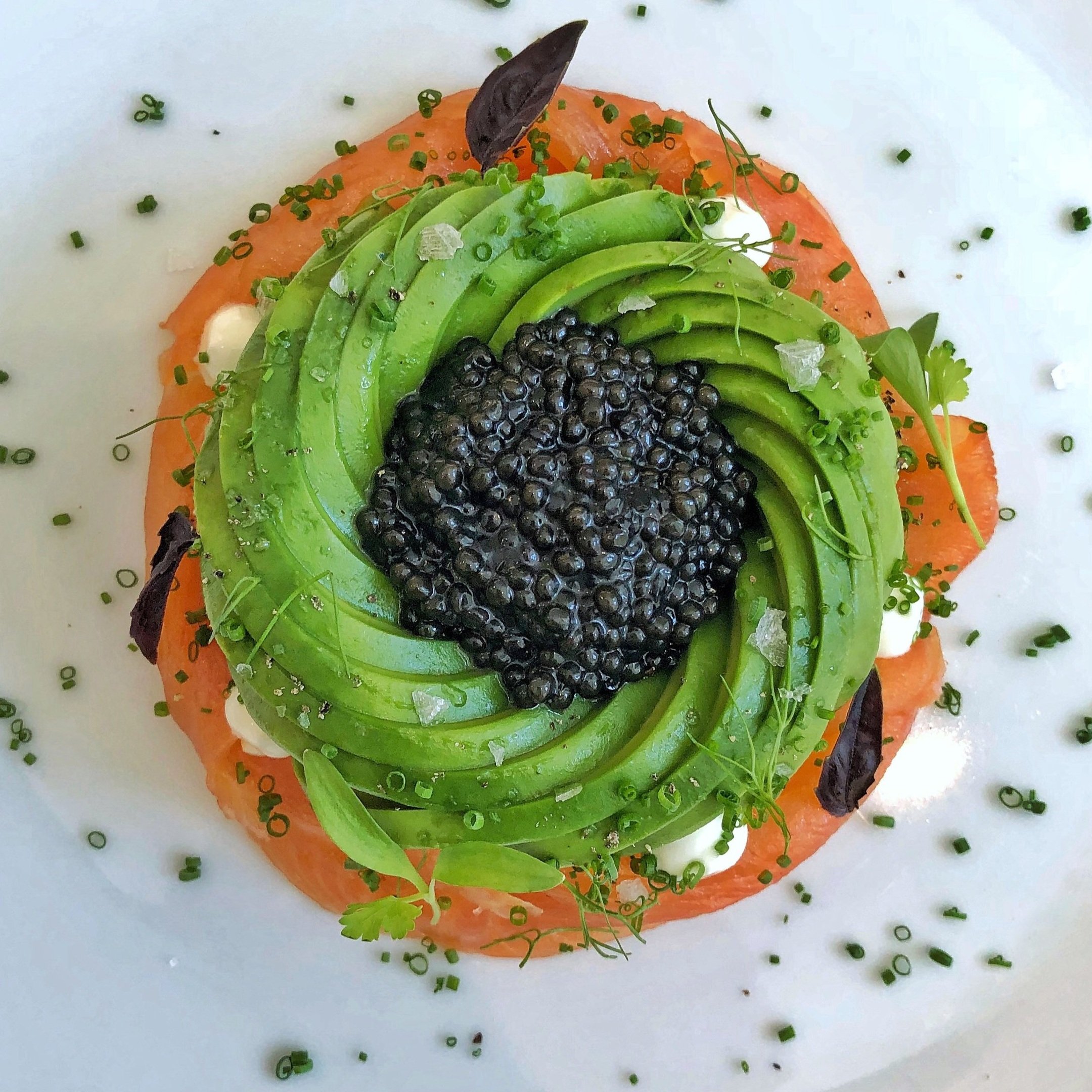 Smoked Salmon Timbale with Ossetra Caviar, Avocado and Creme Fraiche