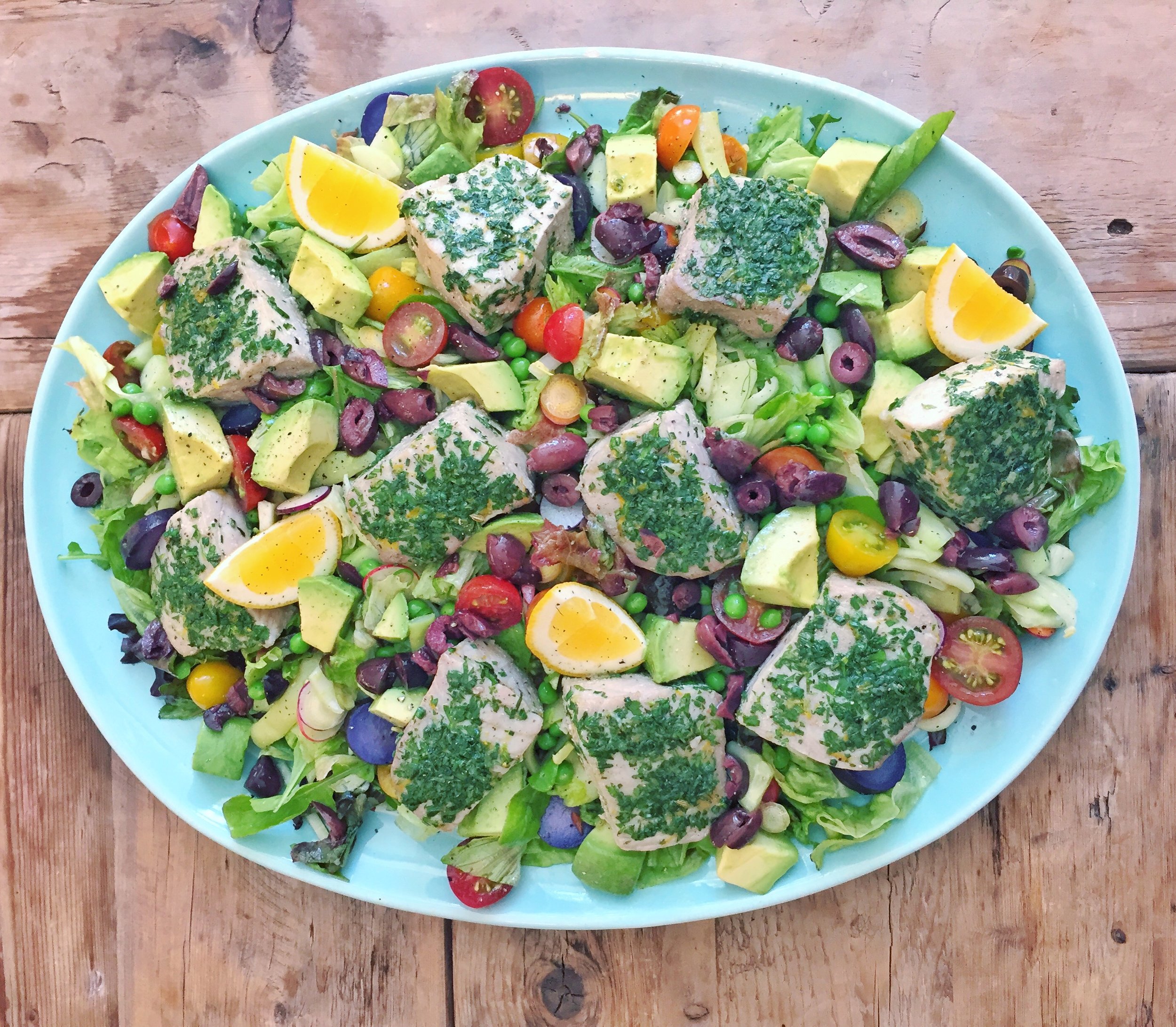 Herb tuna salad with garden vegetables  
