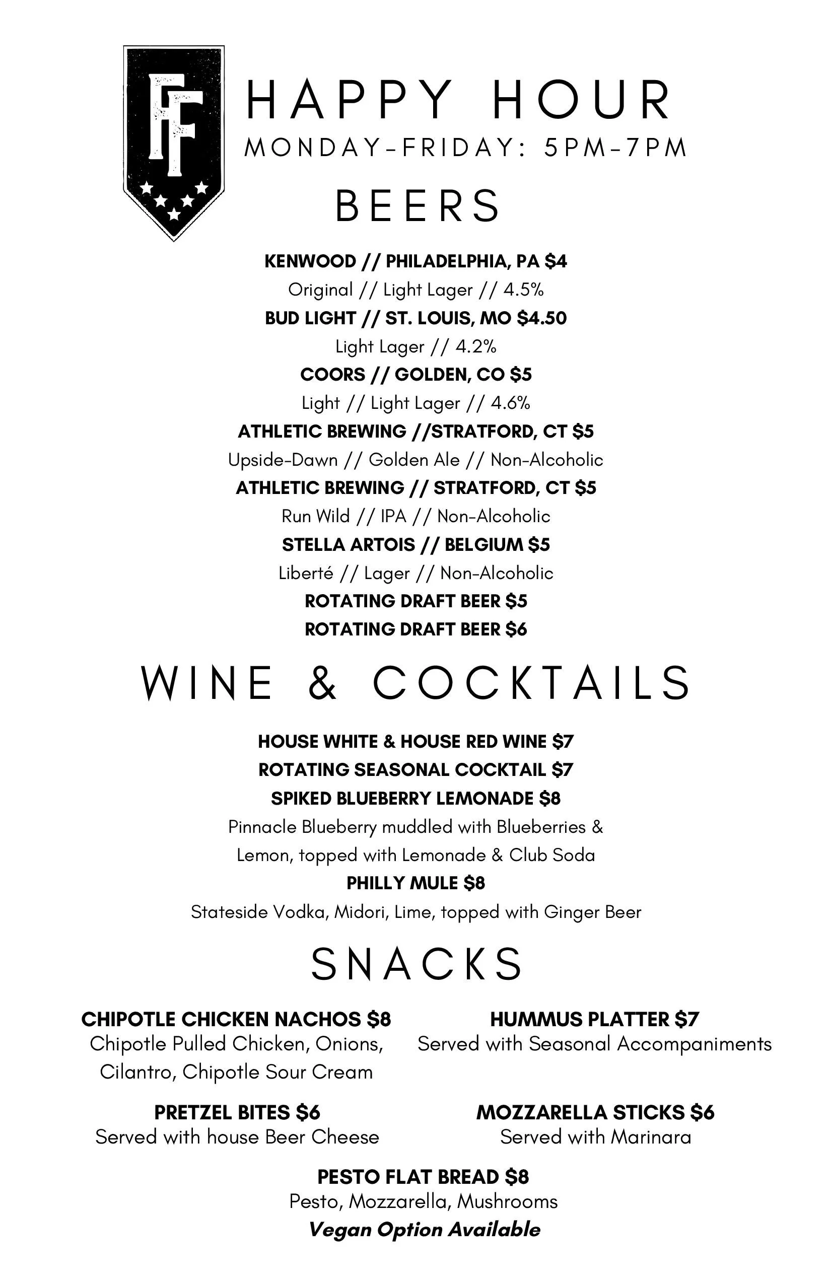 Happy Hour Menu Happy Hour Hilltown Tavern ROXBOROUGH