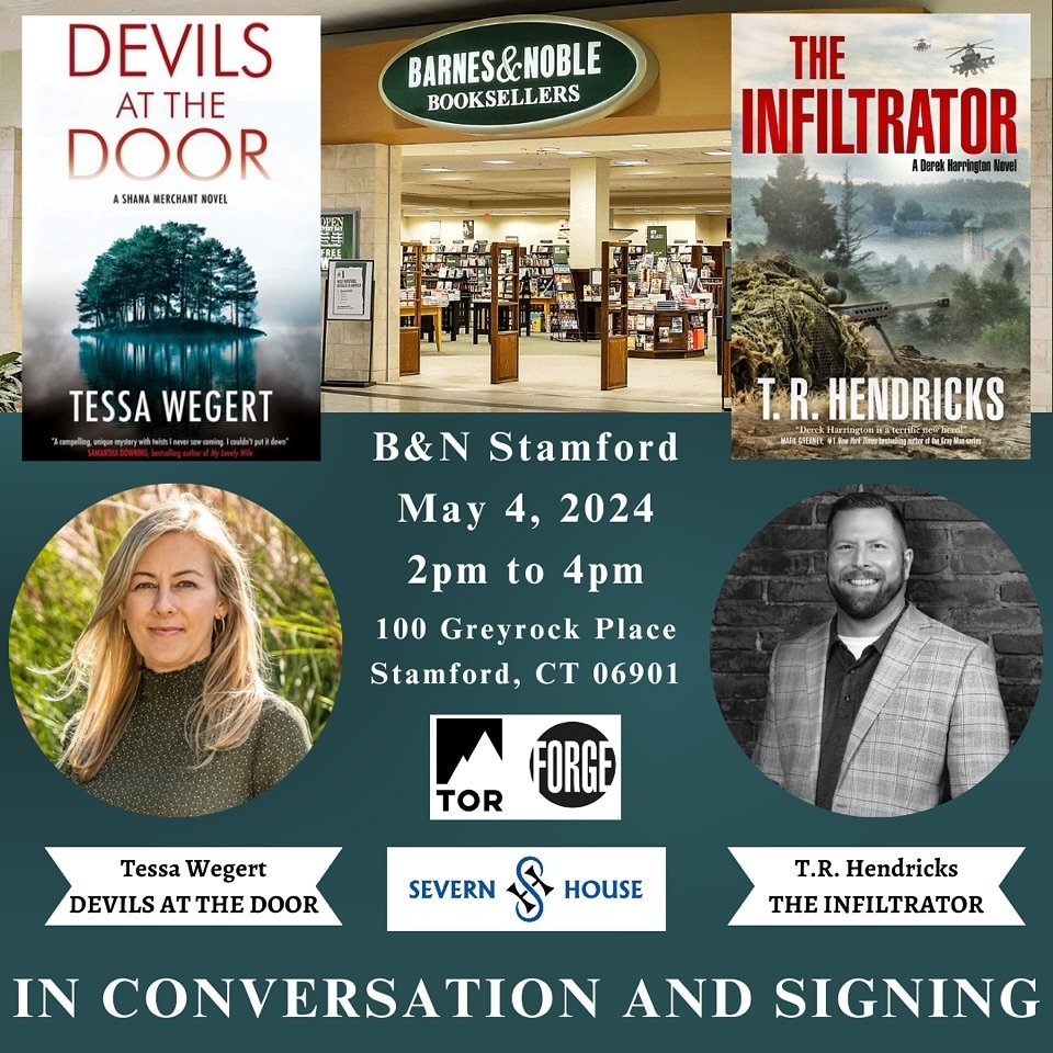 Tomorrow! I&rsquo;m so excited to chat with @readtrhendricks, author of the incredible Derek Harrington books, about this fierce, full-on thriller. Join us at @bnstamford at 2 pm for a fun conversation about THE INFILTRATOR, Tim&rsquo;s time in the a