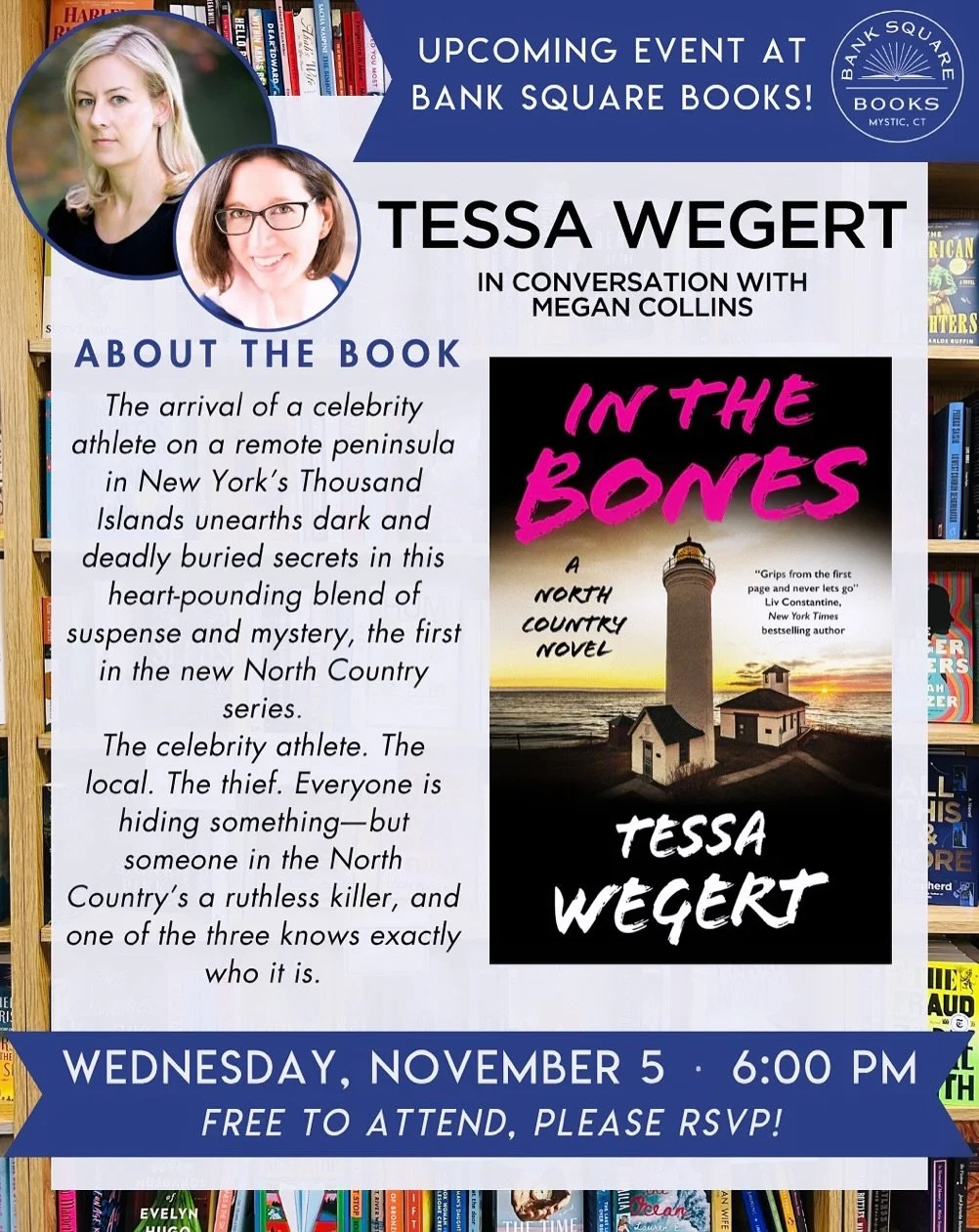 What are you doing next Wednesday night? 👀

If you&rsquo;re free and in the Mystic, CT area, come hang out with me and @megancollinswriter! Earlier this year I had the pleasure of chatting with Megan about CROSS MY HEART (one of my favorite books of