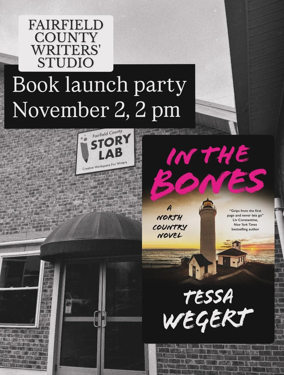 Hey Fairfield County writers, you&rsquo;re invited to celebrate the launch of IN THE BONES! 🥳

I&rsquo;m teaming up with Fairfield County Writers&rsquo; Studio, where I teach mystery/thriller-writing workshops, for a reading and pre-sale event!

Whe