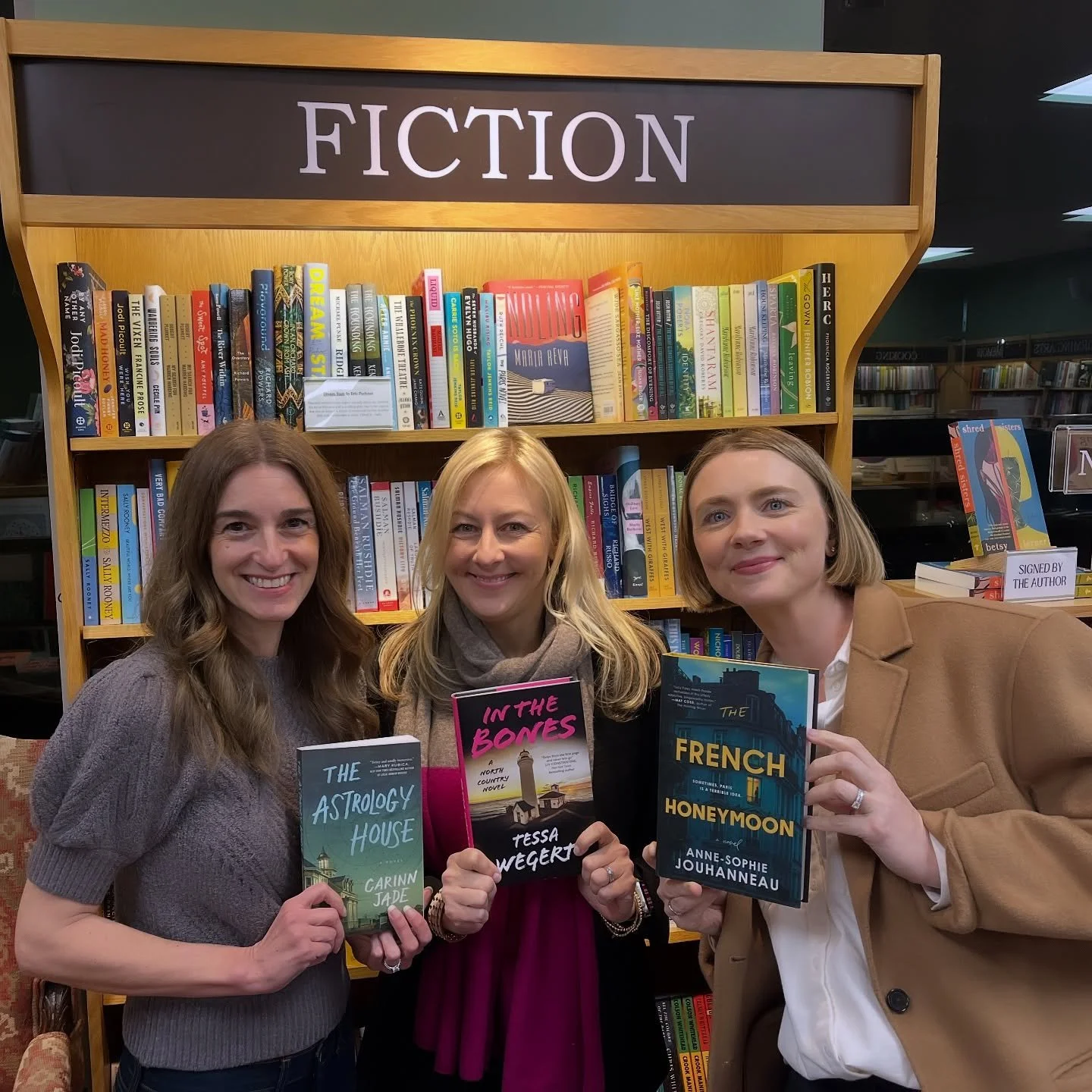 For six years and seven books, I&rsquo;ve had the pleasure of teaming up with my beloved local indie @barrettbookstore_ for a launch event, and last night&rsquo;s was one of my favorite yet. I managed to lure @carinnjade and @asjouhanneau&mdash;whose