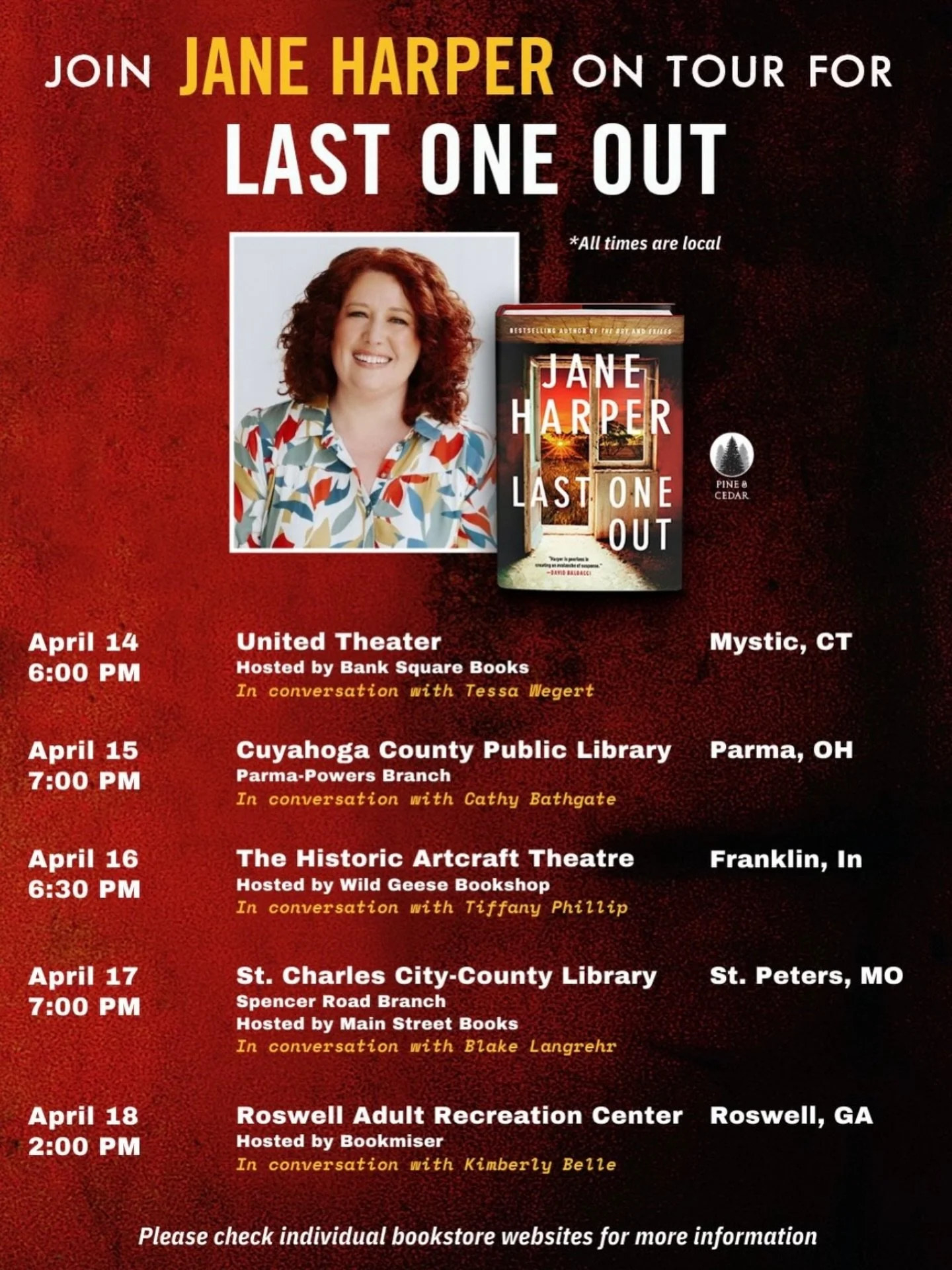 What a tremendous honor it is to be interviewing the one and only @janeharperauthor about her new novel LAST ONE OUT! 

Get your ticket at unitedtheatre.org and join us in Westerly, RI next Tuesday, April 14th for an unforgettable launch event in col