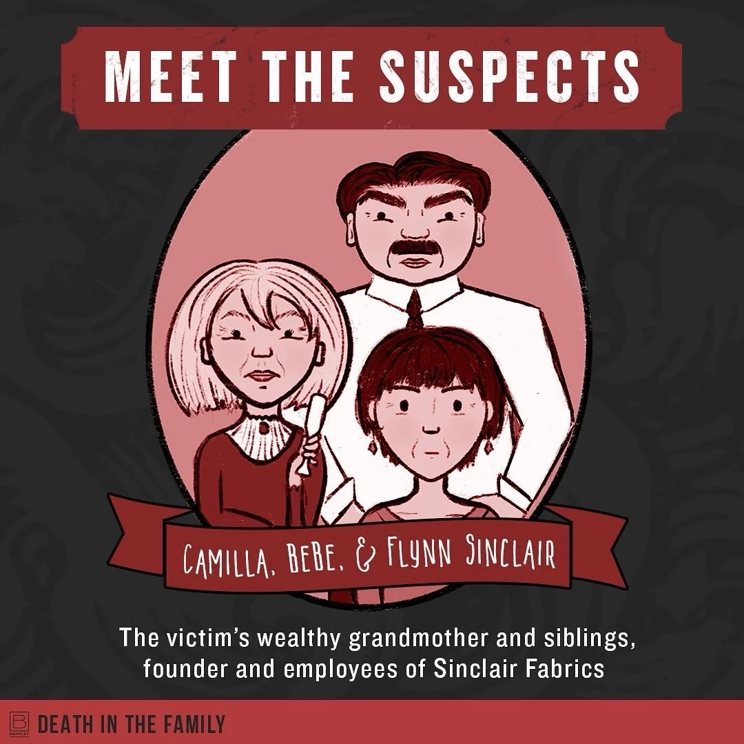 Came across these old character illustrations my publisher created to launch DEATH IN THE FAMILY, and I&rsquo;m feeling all the feels. You never forget your debut. 🥲

#throwbackthursday #deathinthefamily #shanamerchantseries #whodunit