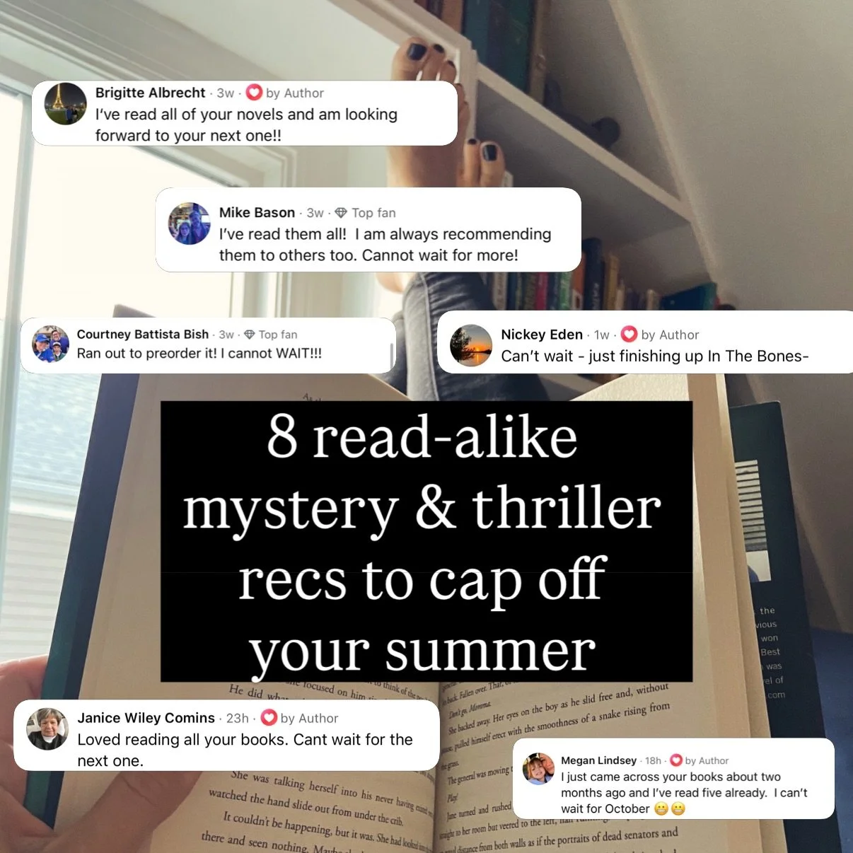 I&rsquo;ve been getting so many lovely comments like this online that I figured it&rsquo;s time for some read-alike book recs! If you&rsquo;re all caught up (thank you so much for choosing to read my books!), check out these excellent more recent mys