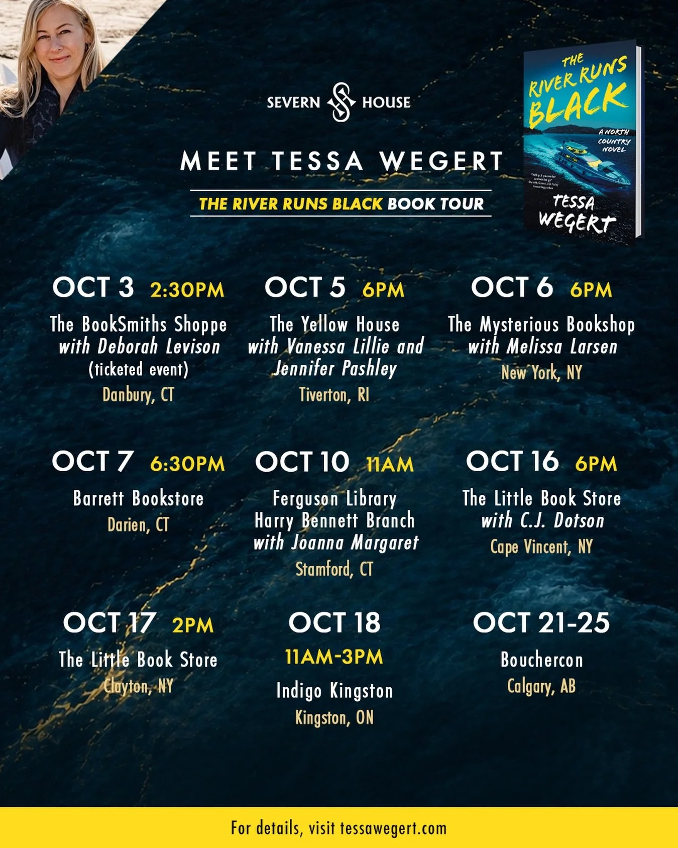 B O O K  T O U R

I&rsquo;m so excited to announce the tour schedule for THE RIVER RUNS BLACK! This twisty cross-border thriller is set over Halloween, so expect all the spooky season vibes (and a few treats and tricks along the way).

I&rsquo;ll be 