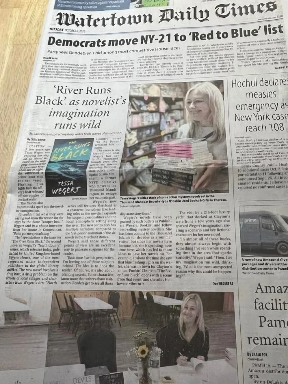 Thanks to a very thoughtful reader named Barbara, I&rsquo;ve learned that THE RIVER RUNS BLACK made the front page of the North Country&rsquo;s daily paper! If you live in the area, catch me in Clayton, Cape Vincent, and Kingston next weekend! 

#the