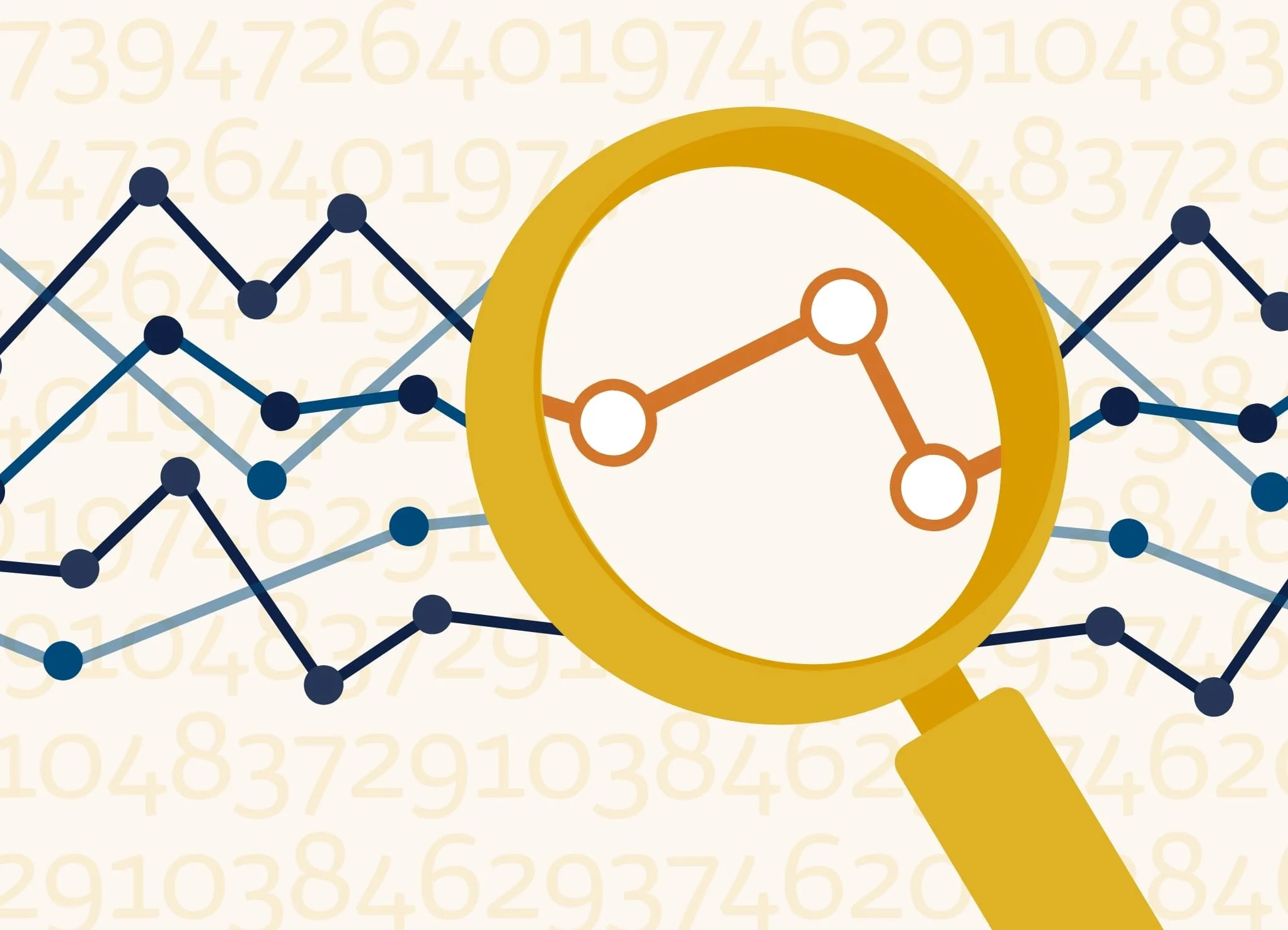 Illustration of magnifying glass focusing on data points