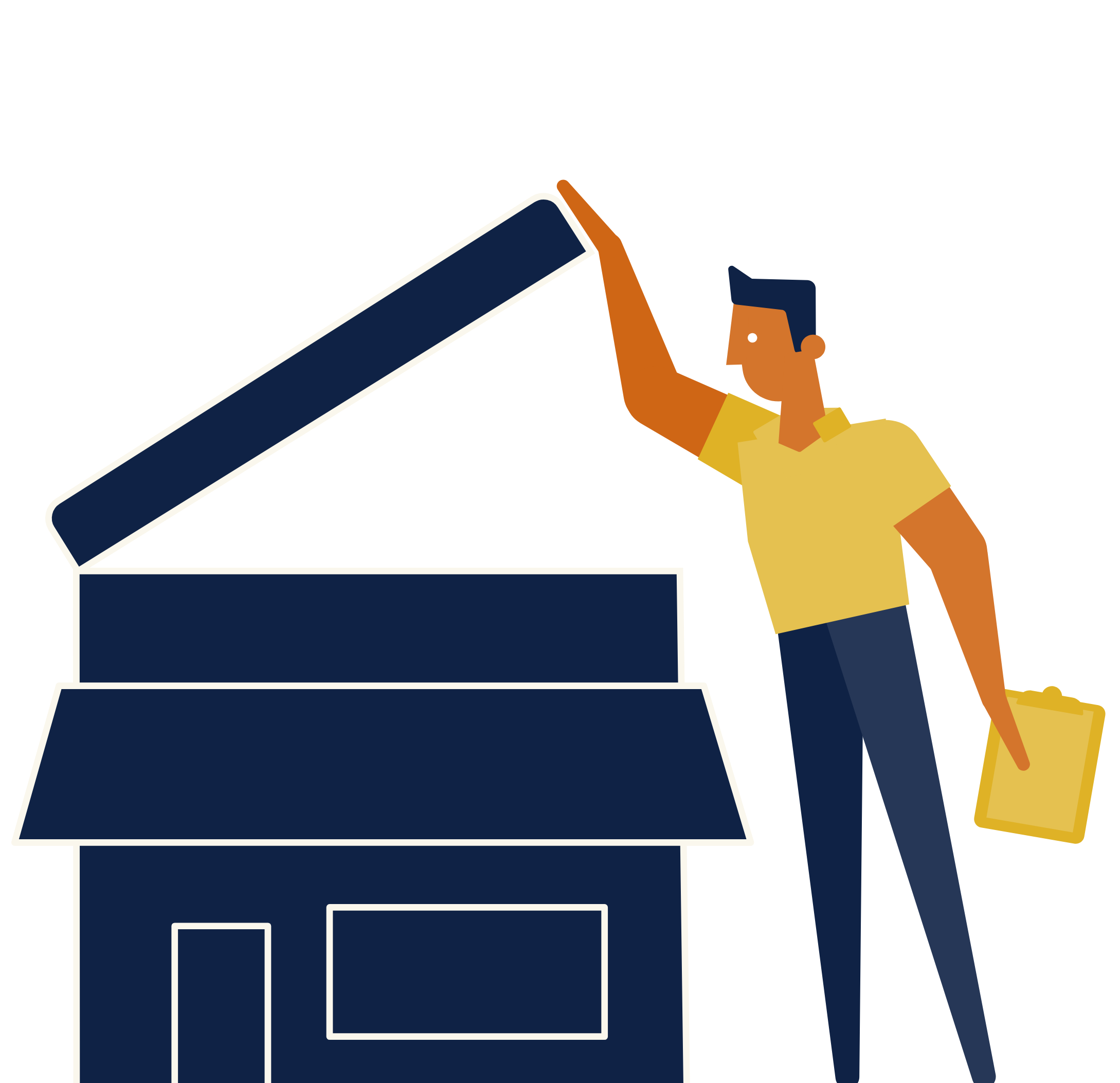 Illustration of character looking into building