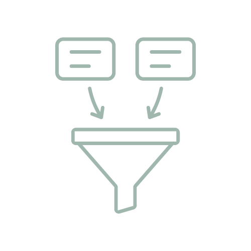 Two text boxes leading into a funnel, representing data filtering or processing.