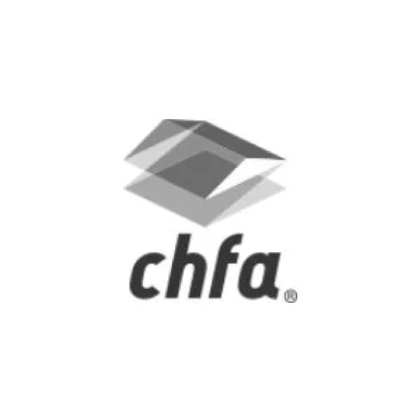 Logo featuring a stylized 3D geometric shape above the lowercase letters 'chfa'.