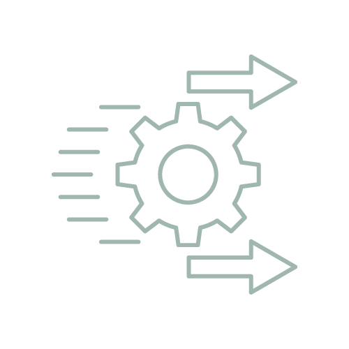 Gear with arrows and lines indicating motion or process flow, symbolizing system or process automation.