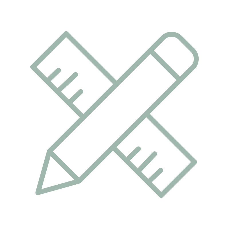 Outlined icon of a pencil and ruler