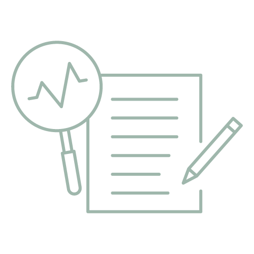 Outlined icon of a document with magnifying glass
