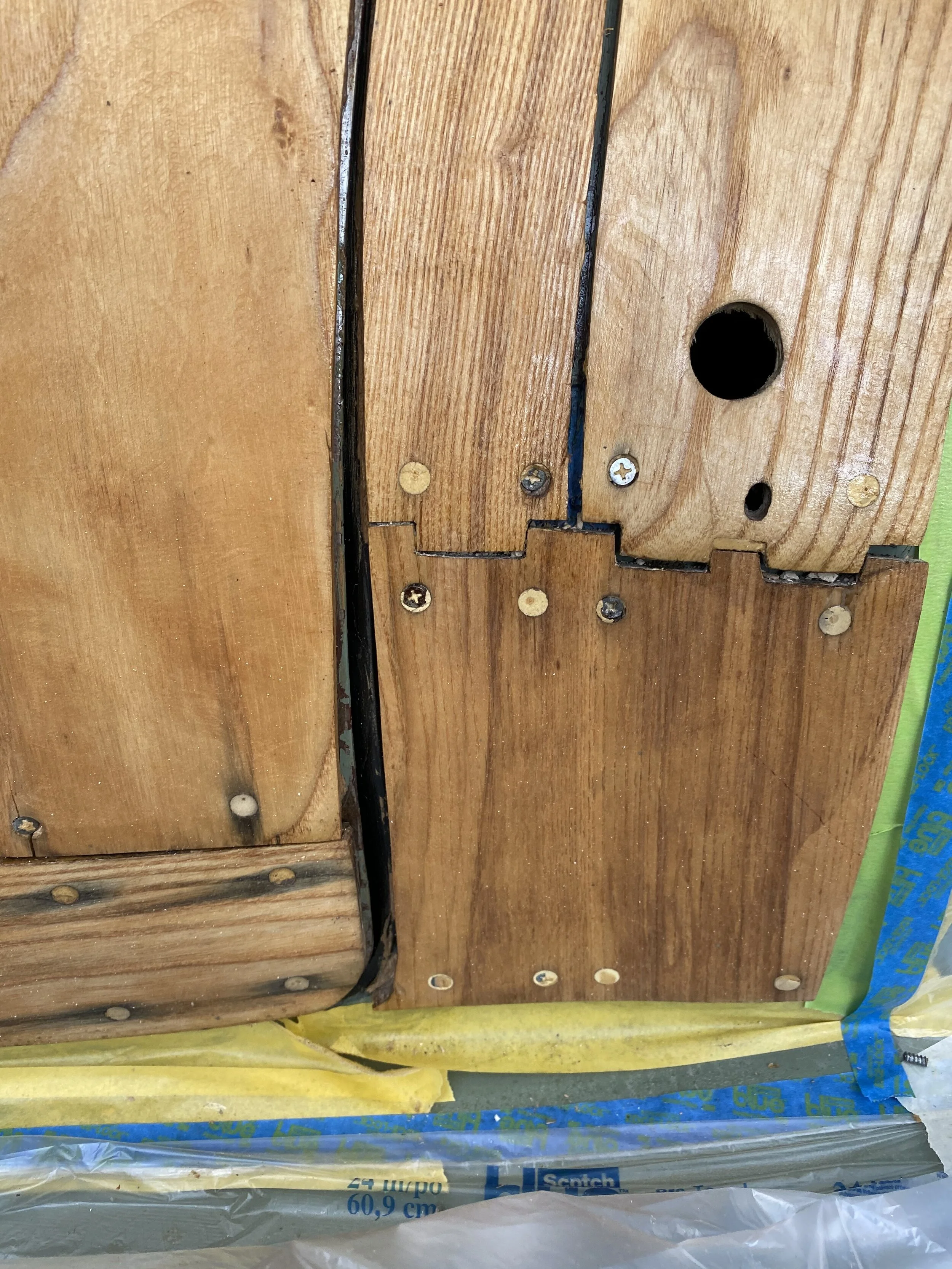 Rain damage to the wood.