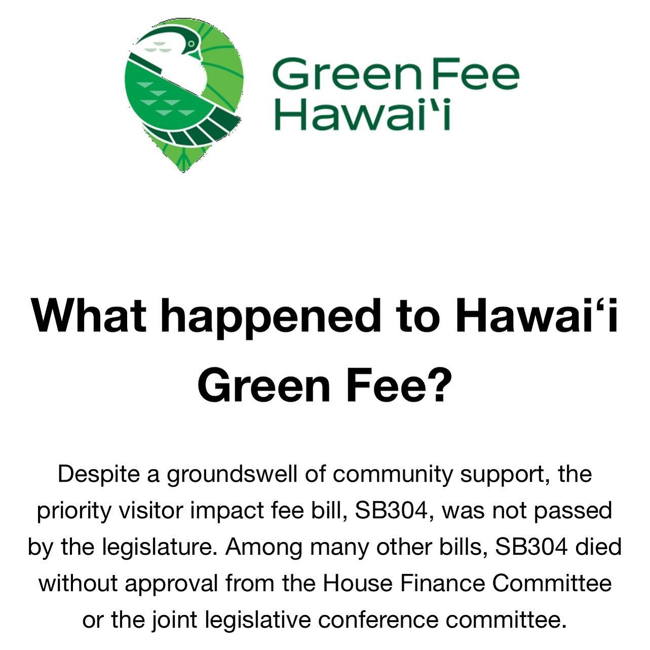 Mahalo for your patience as we worked to share what ultimately happened to SB304, the visitor impact fee bill. You can access the full newsletter and a recent press round up at the link in our bio. 

As we debrief, strategize, and coordinate for the 