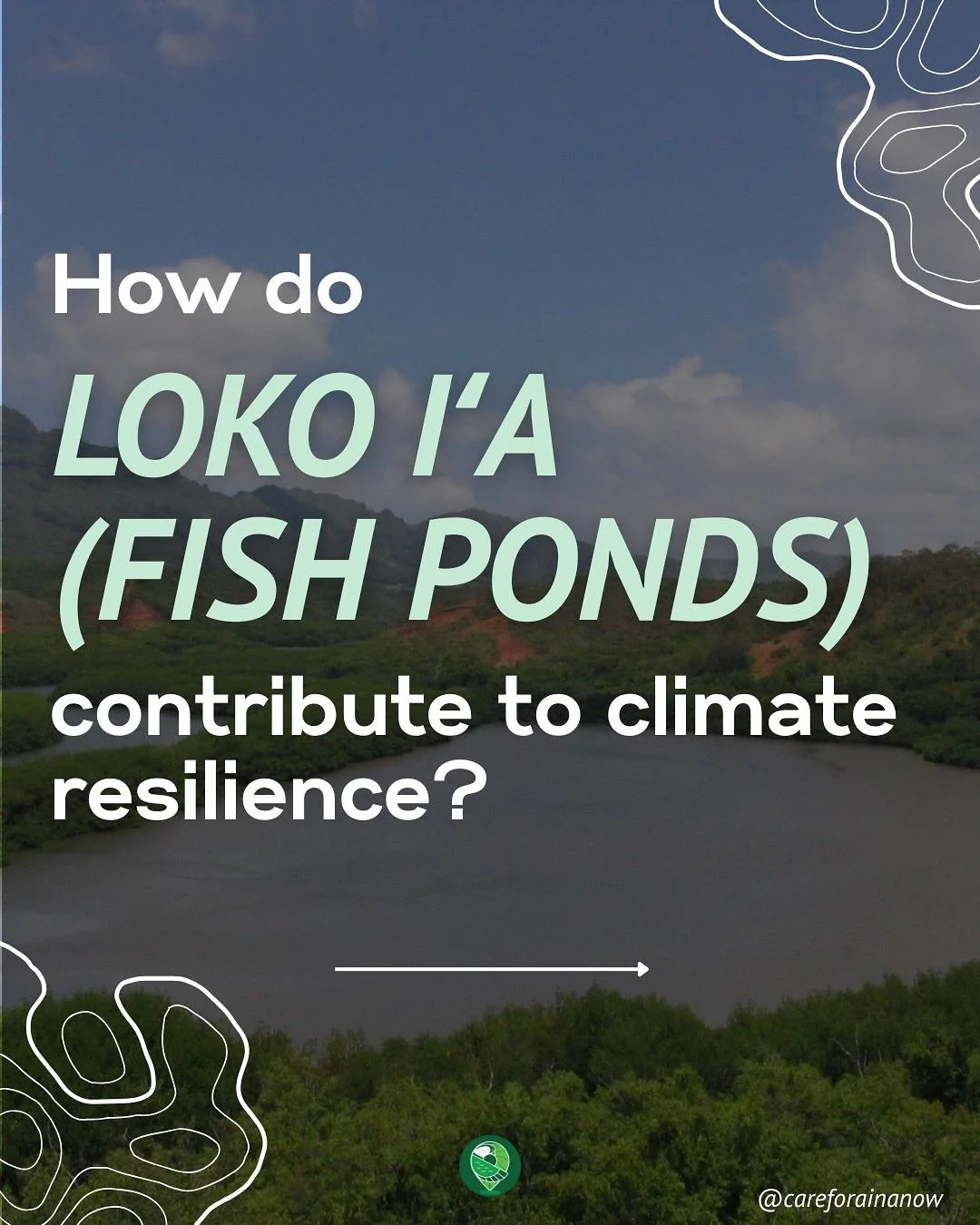 Sustaining fish ponds IS climate resilience. 🐟 

The work around Hawai&rsquo;i revitalizing fish ponds contributes to coastal protection during wave surges, water filtration during runoff, and food security for communities. Fish ponds protect our sh