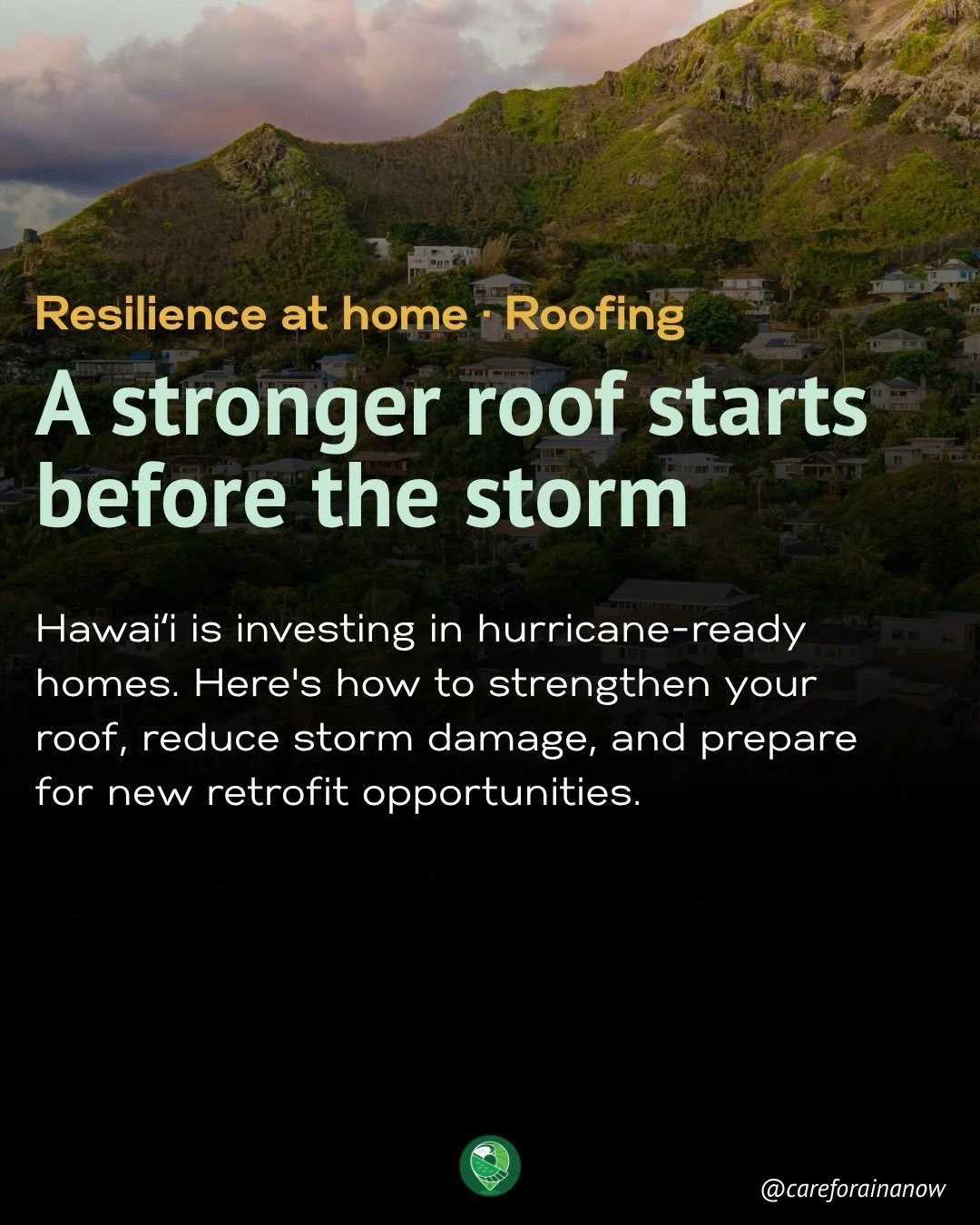 A stronger roof means a more resilient Hawaiʻi. 🏠

Preparing our homes for severe storms is an important part of building climate resilience across our islands.

The Hawaiʻi Green Fee will help fund the Hawaiʻi Emergency Management Agency&rsquo;s (H