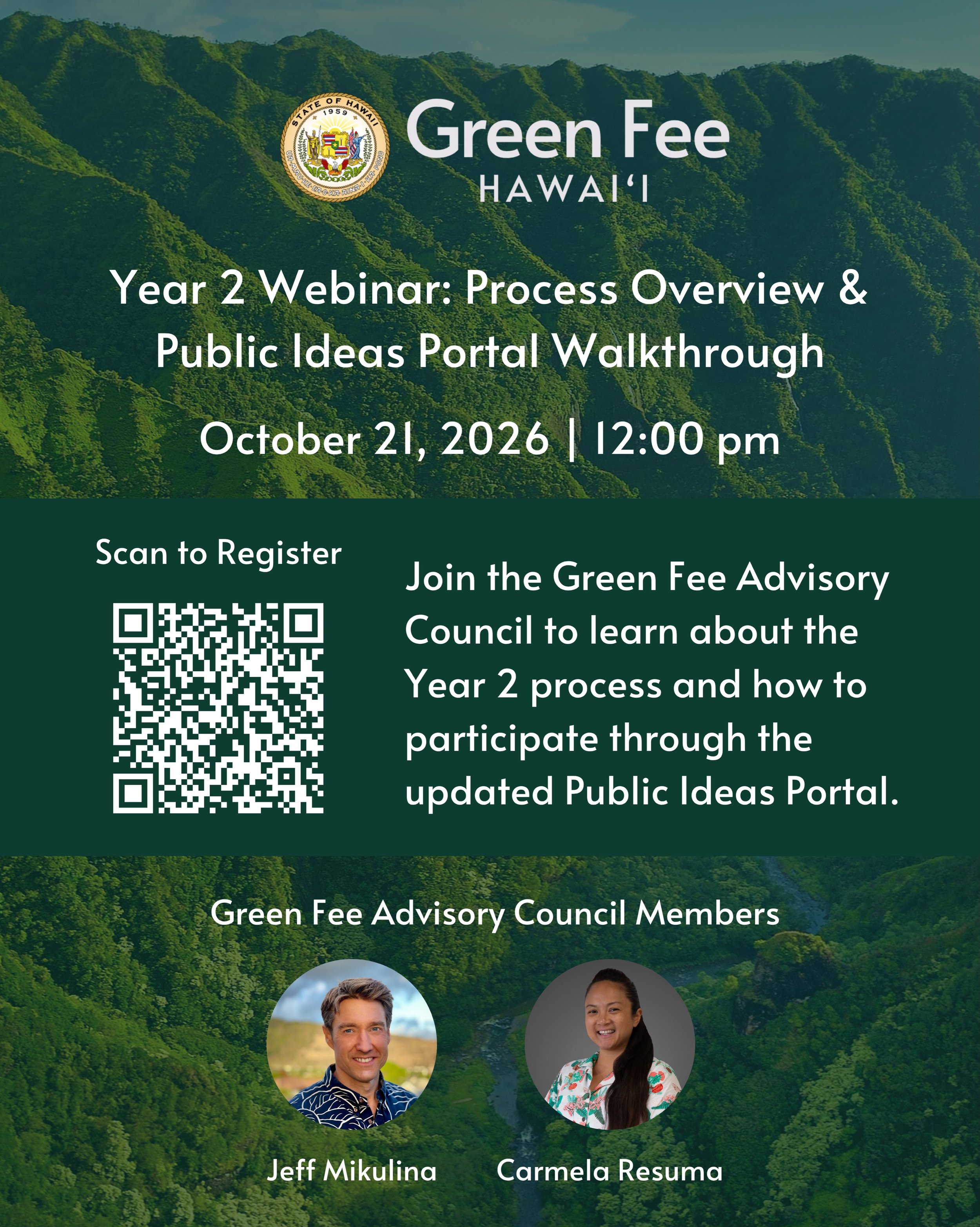 The Green Fee Advisory council will host a webinar this Wednesday to reflect on the Green Fee&rsquo;s first year, introduce new council members, provide an overview of the updated Public Ideas Portal, explain the Year 2 council process, and answer qu