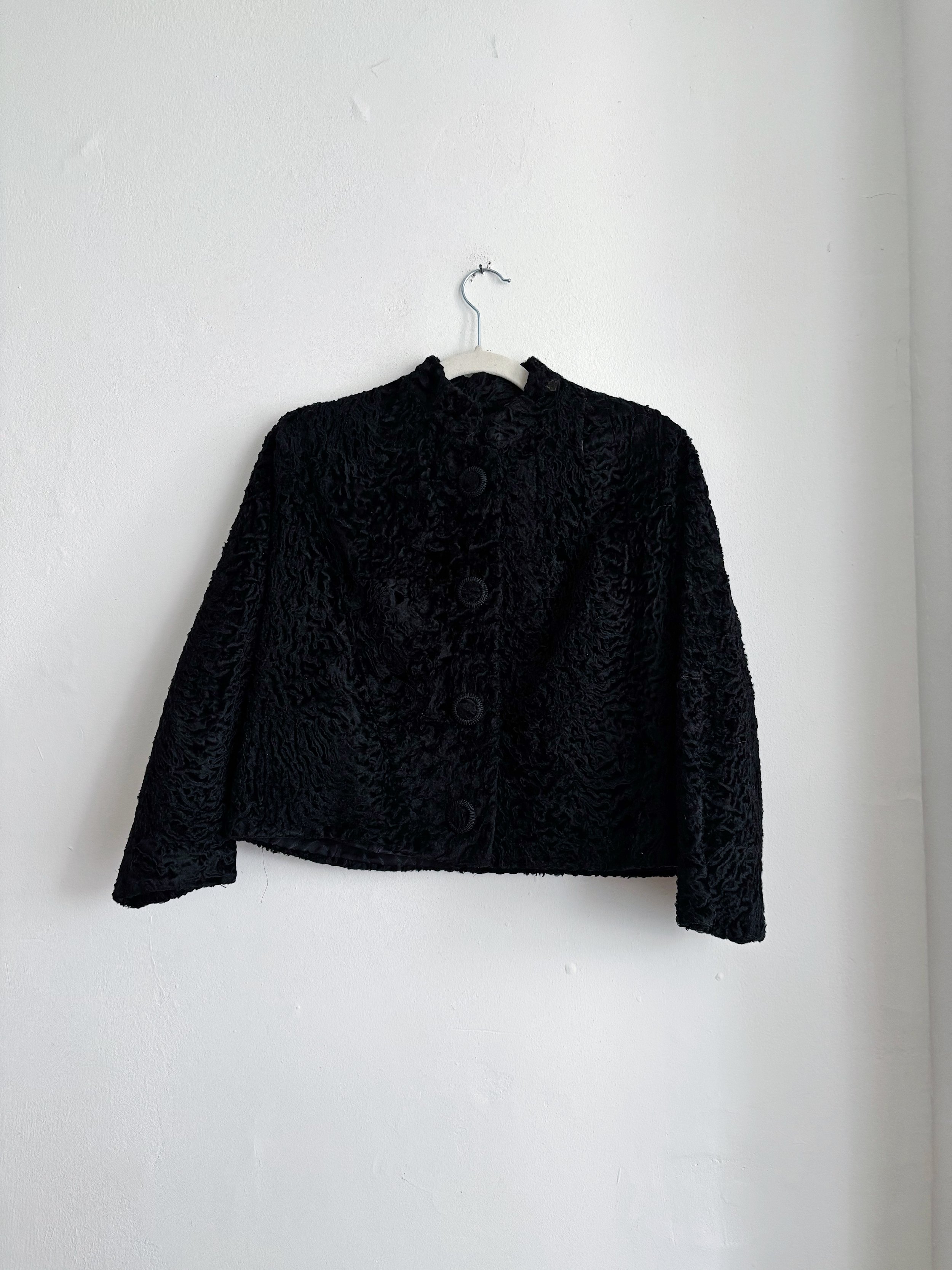 1950's Black Lamb Fur Cropped Jacket
