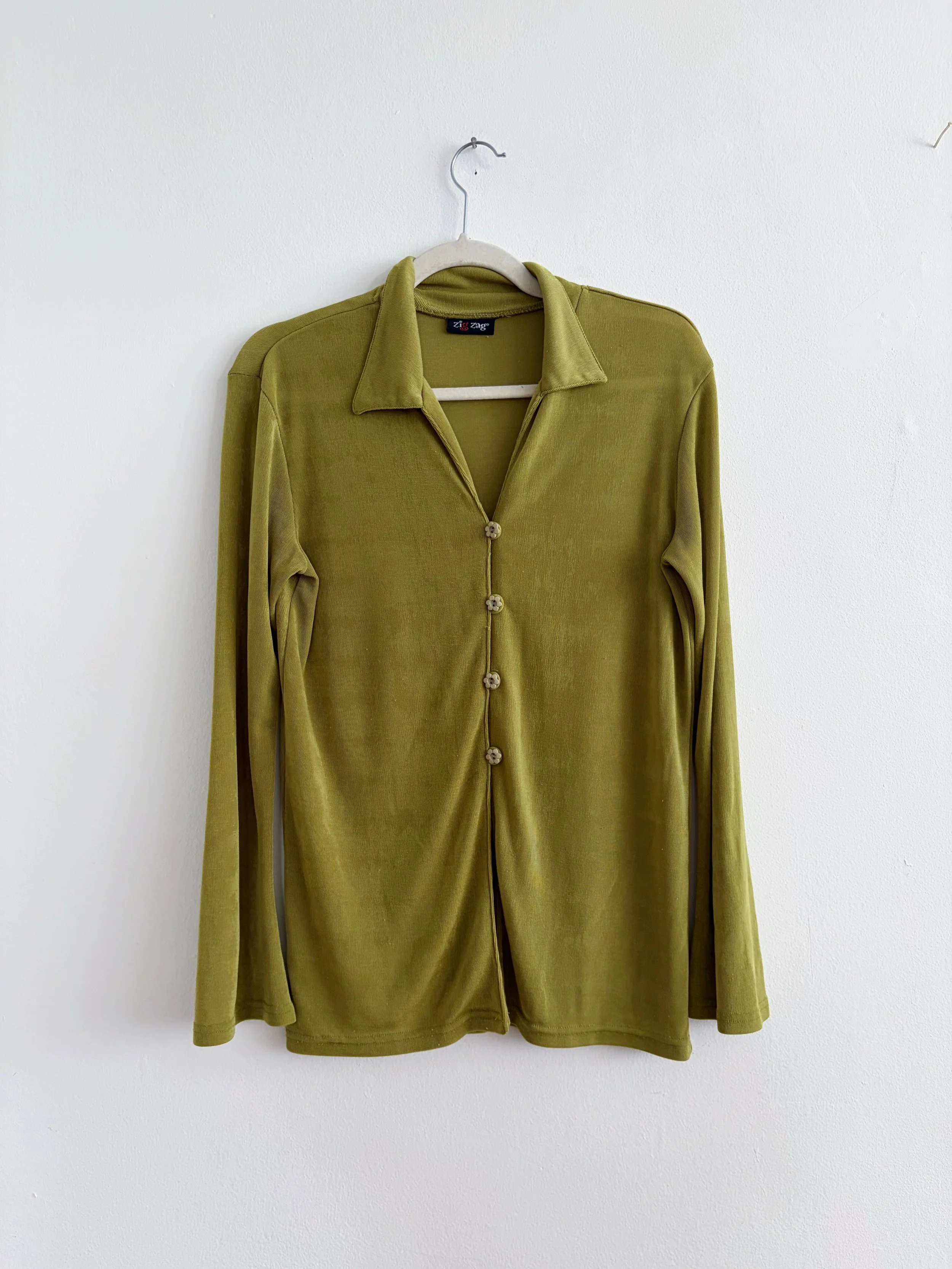 Green Ribbed Blouse