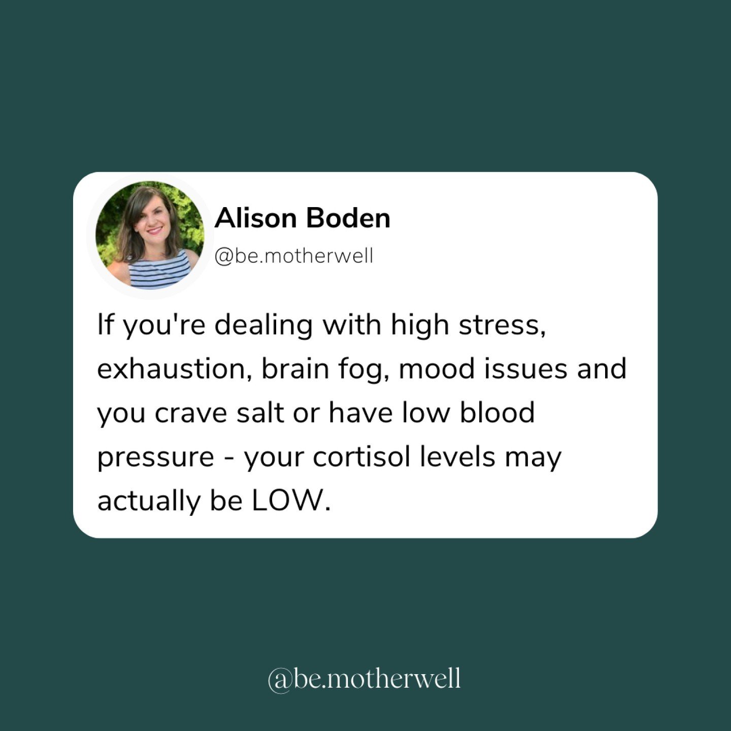 We talk so much about high cortisol - but what about LOW cortisol?⁠

When I run hormone labs on my mama clients, I find so many instances of low cortisol - actually more than high! Cortisol gets low right around that &quot;burnout&quot; stage, and th