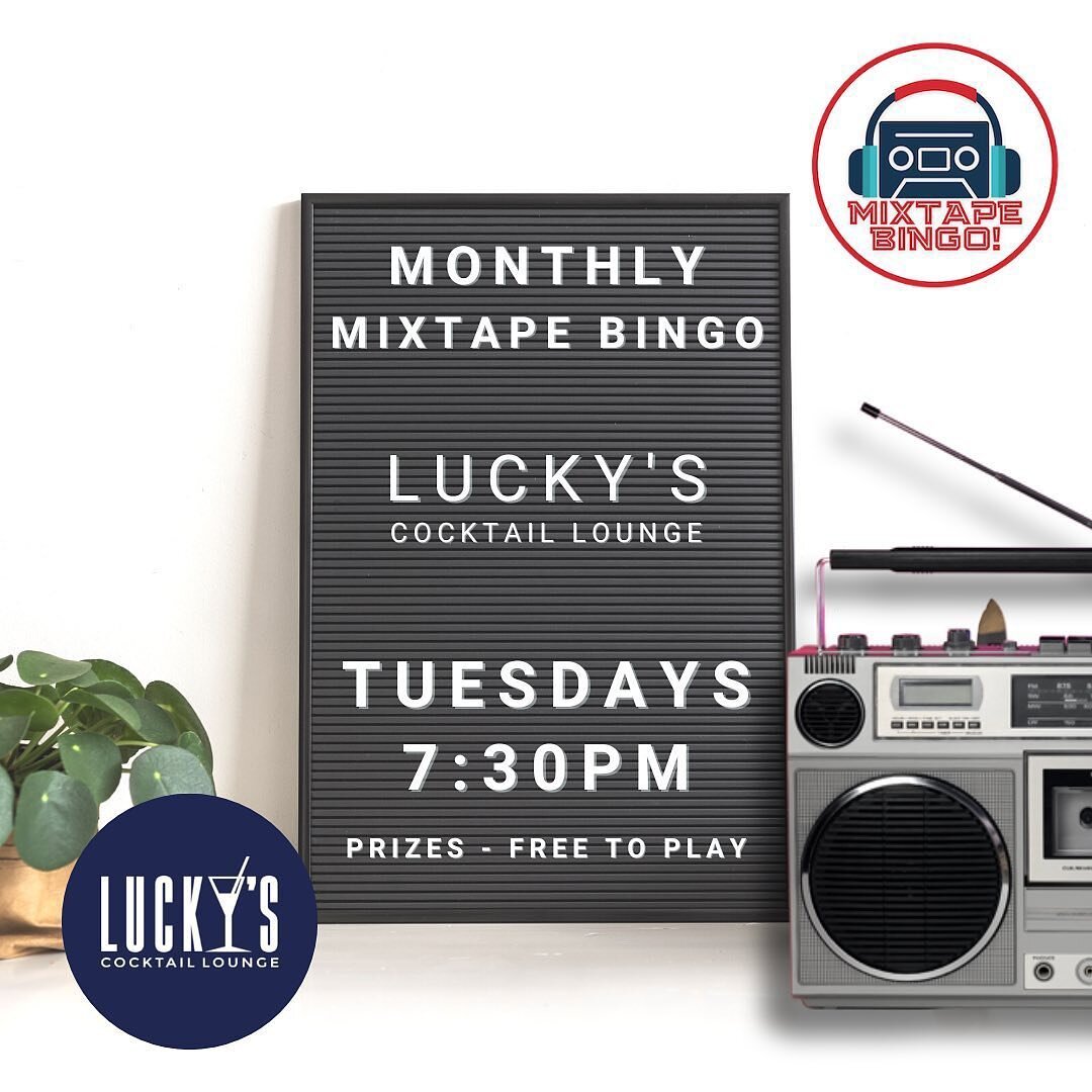 NEXT WEEK TUES 12/6 ✨Join us for MIXTAPE BINGO.
⁠
The game starts at 7:30PM - come in early to grab a seat and some delicious food!⁠
⁠
✨PRIZES FOR WINNERS!✨⁠
⁠
#mixtapebingo #musicbingo #nyctrivialeague #luckys #luckyscocktaillounge #music #bingo ( #