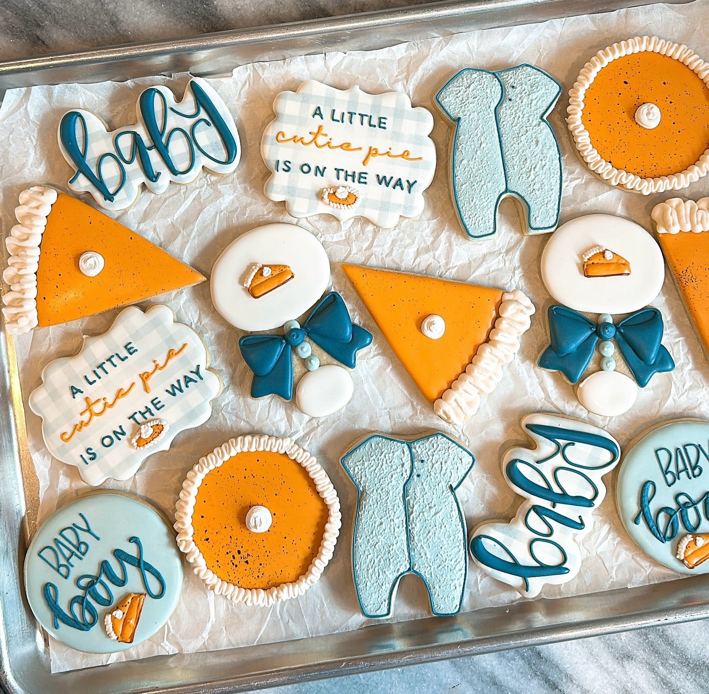 Sweet as pie 🥧 
Cutie Pie 🥧 
Pumpkin Pie 🥧 
The cutest theme for a Fall baby! 
.
.
.
.
#fallbaby #tricitieswa #cutiepiecookies #pumpkinpie #pumpkinpiecookies #pumpkinbabyshower #cookeroyale #tricities #tricitiessmallbusiness #kennewick #kennewickb